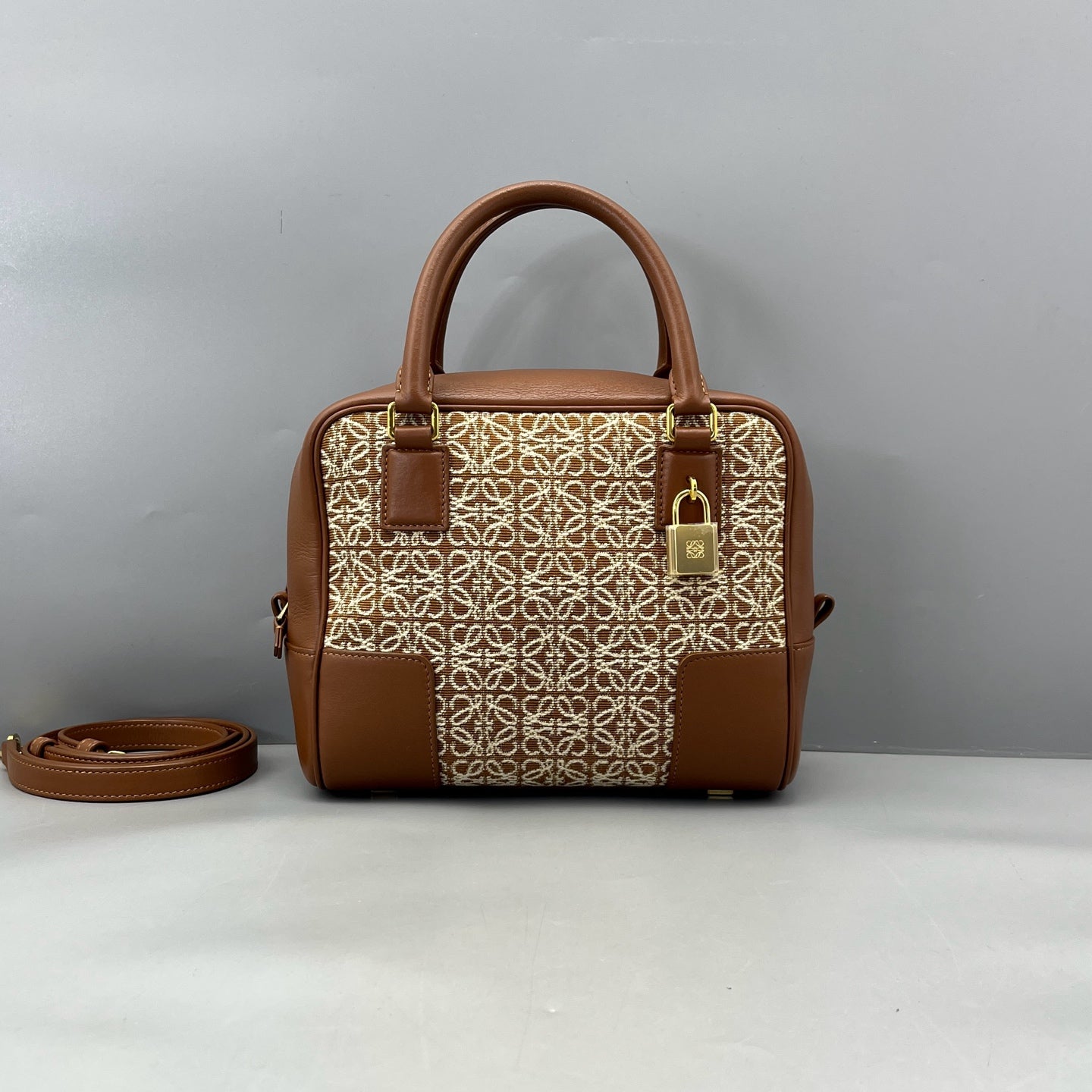 Loewe - Anagram Handbag - Anagram canvas with leather trim - Brown - (Small)
