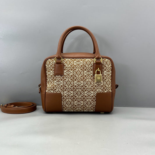 Loewe - Anagram Handbag - Anagram canvas with leather trim - Brown - (Small)