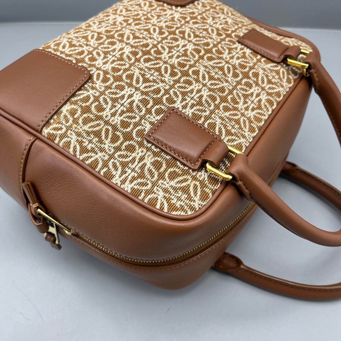 Loewe - Anagram Handbag - Anagram canvas with leather trim - Brown - (Small)