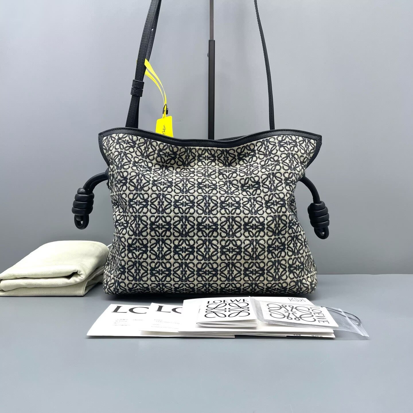 Loewe - Anagram Jacquard Soft Shoulder Bag - Jacquard canvas and leather - Black and Beige - (medium)
