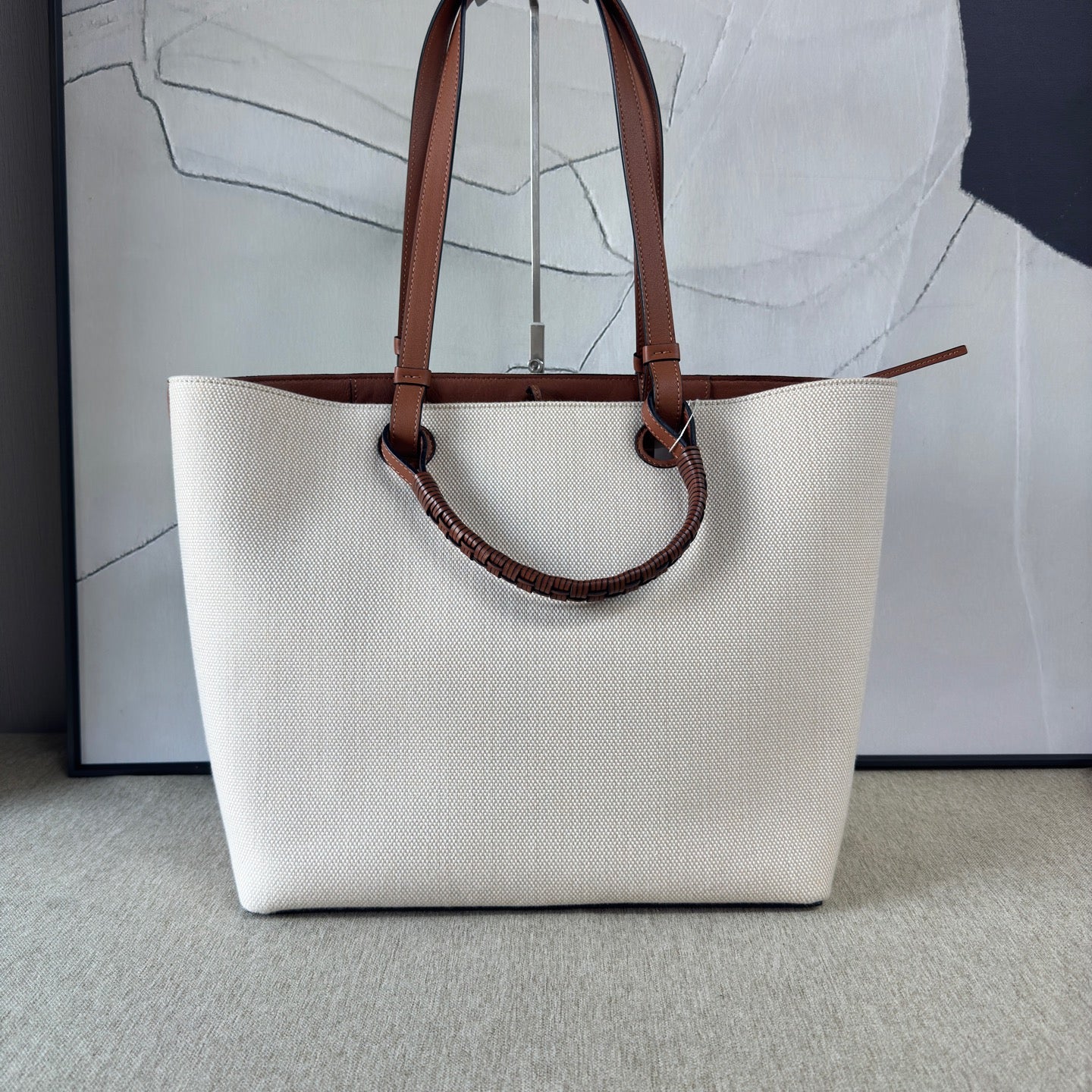 Loewe - Anagram Tote Bag - Canvas with calfskin leather trim - Beige with Brown accents - (large)