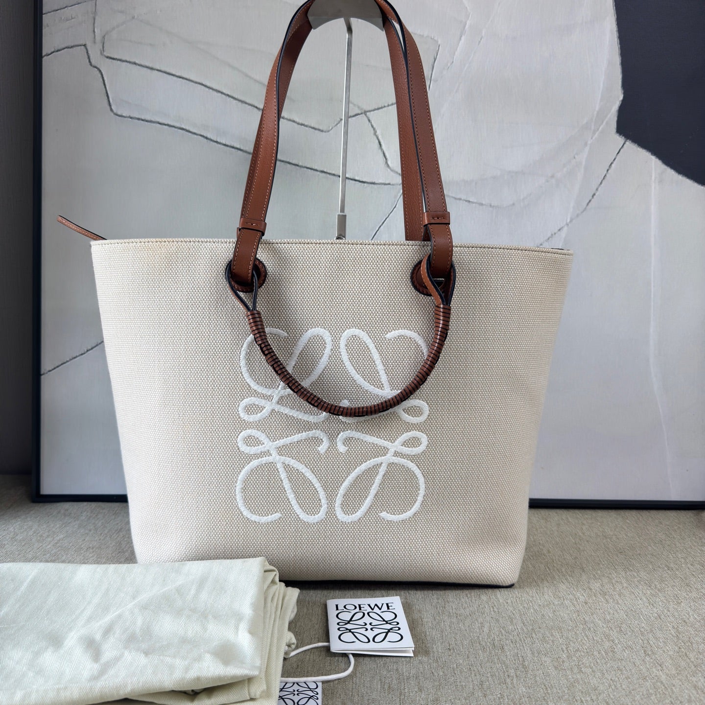 Loewe - Anagram Tote Bag - Canvas with calfskin leather trim - Beige with Brown accents - (large)