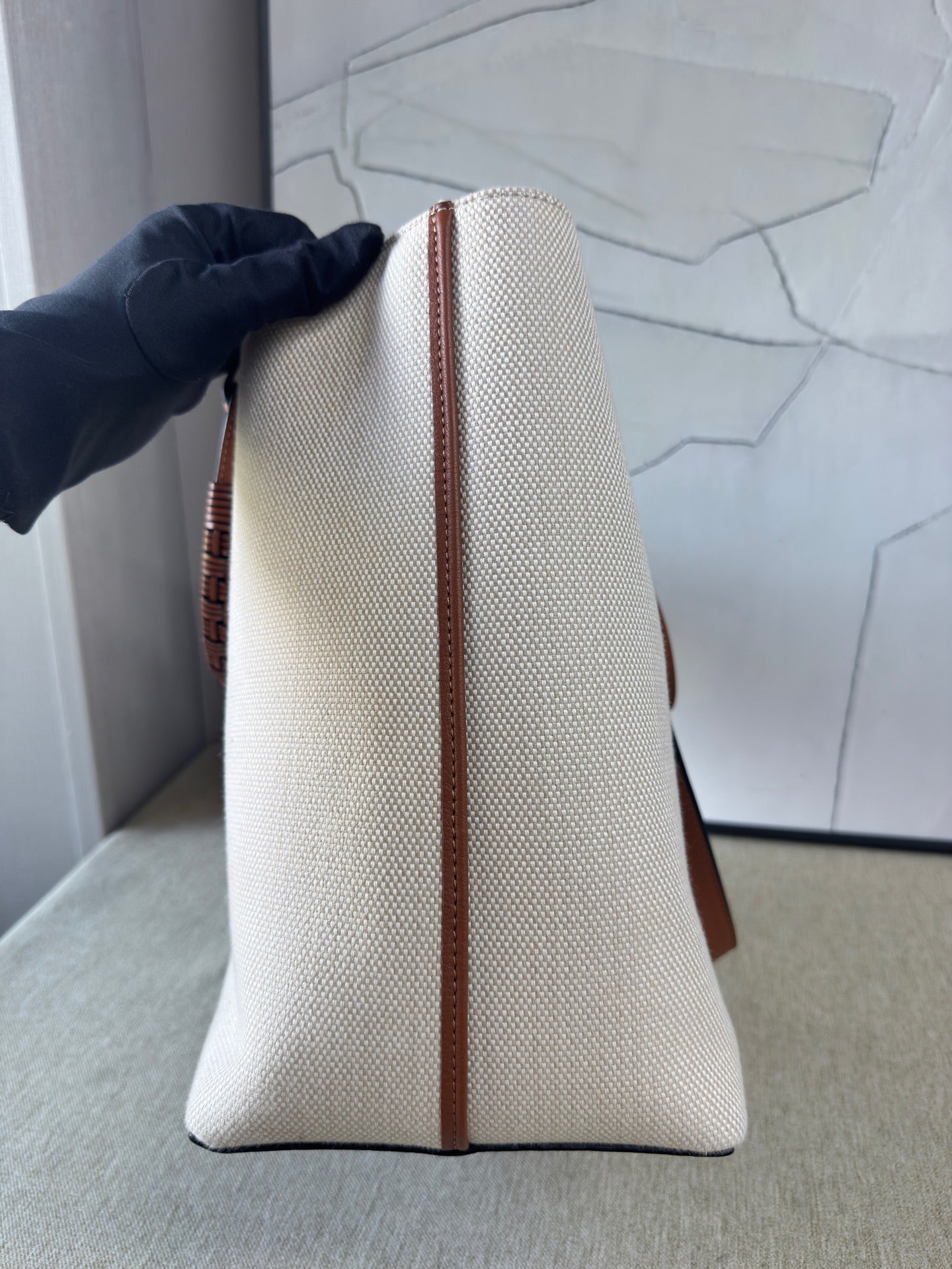 Loewe - Anagram Tote Bag - Canvas with calfskin leather trim - Beige with Brown accents - (large)