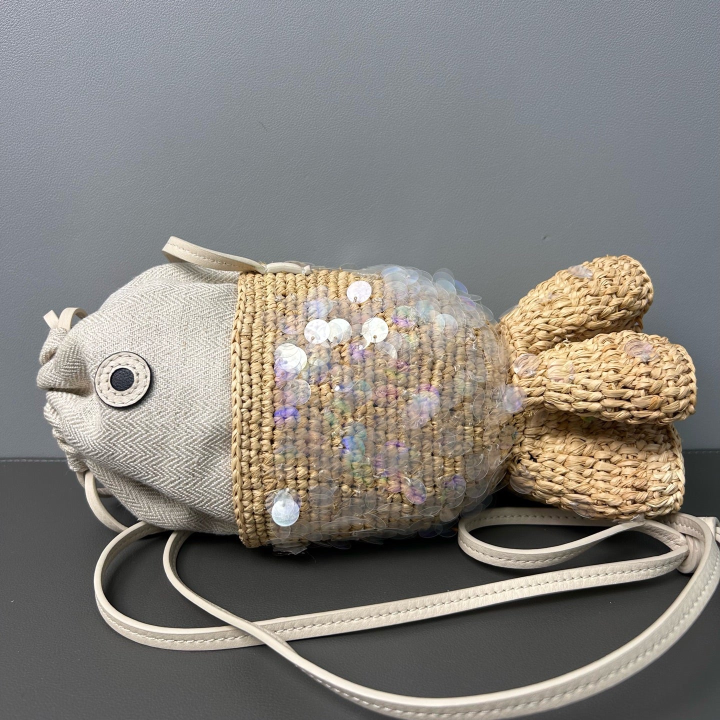 Loewe - Fish Bag - Raffia and calfskin leather with sequin embellishments - Beige - (mini)