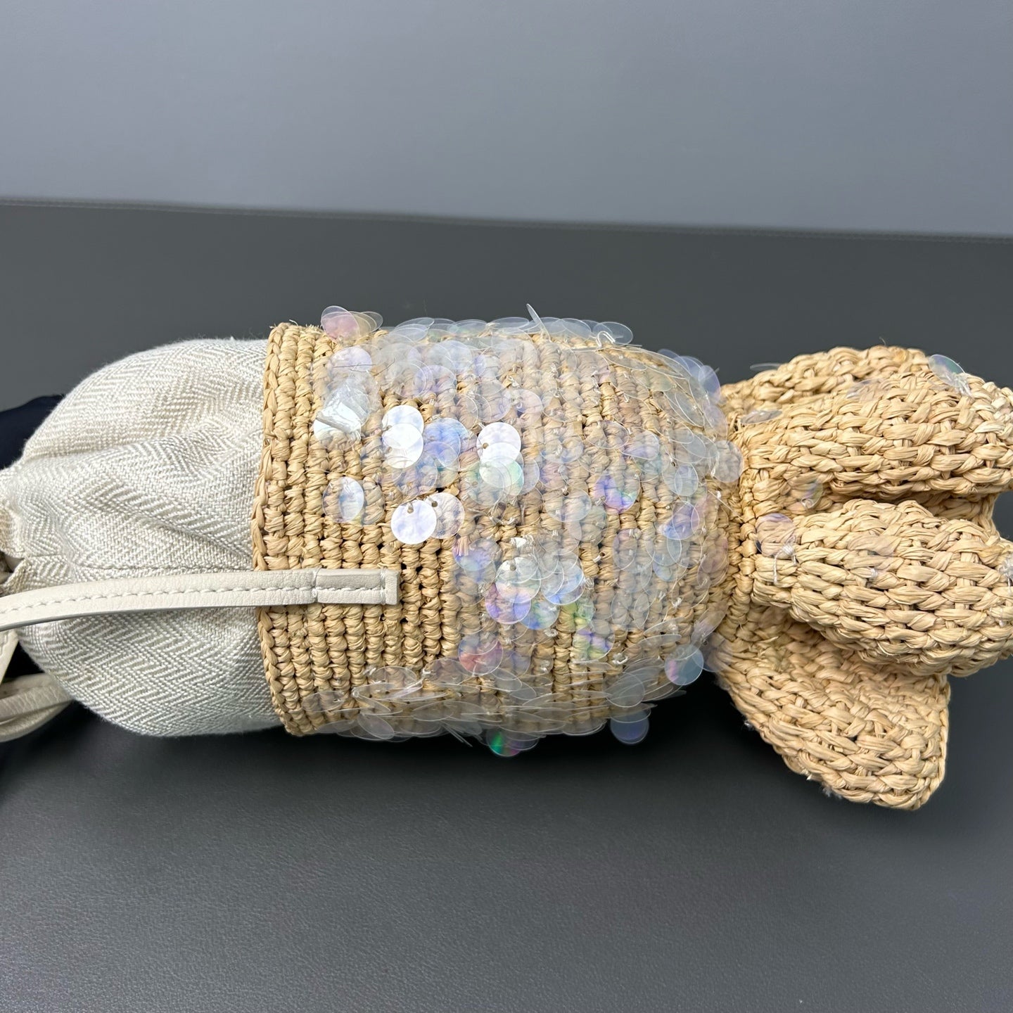 Loewe - Fish Bag - Raffia and calfskin leather with sequin embellishments - Beige - (mini)