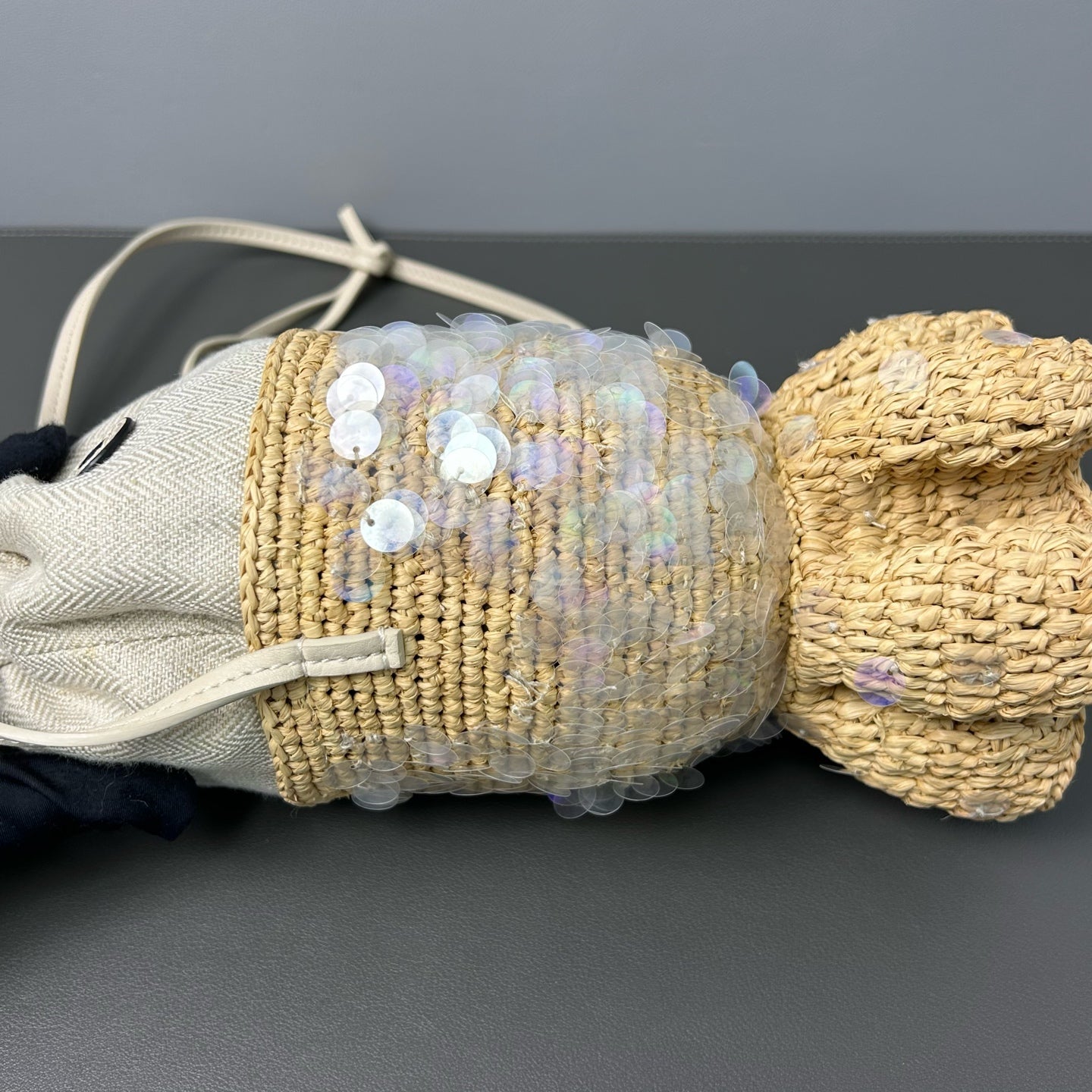 Loewe - Fish Bag - Raffia and calfskin leather with sequin embellishments - Beige - (mini)