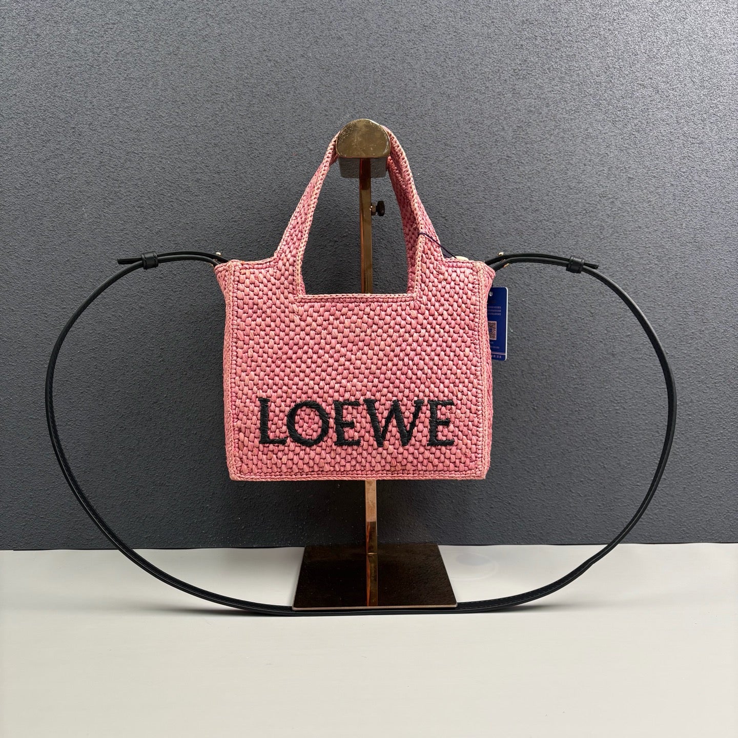 Loewe - Font Tote Mini - Raffia with leather trim - Pink - (mini)
