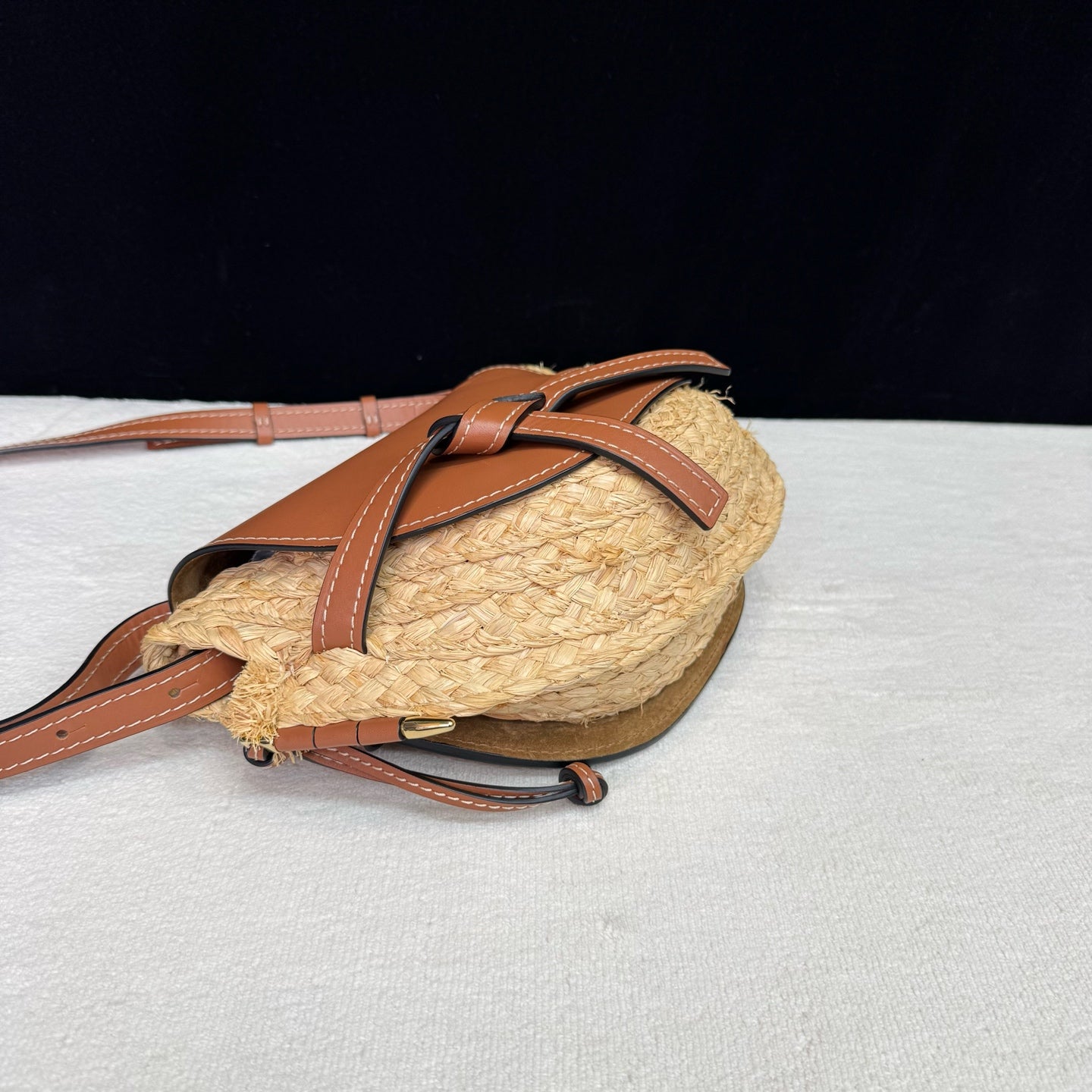 Loewe - Gate Saddle Bag - Calfskin leather and woven straw - Brown - (Small)
