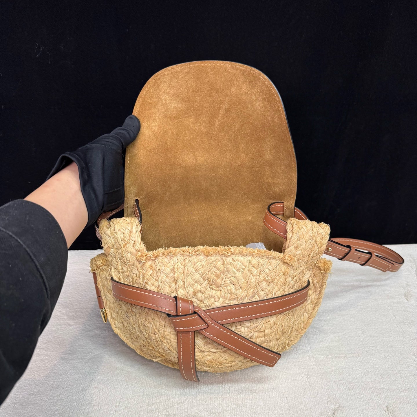 Loewe - Gate Saddle Bag - Calfskin leather and woven straw - Brown - (Small)
