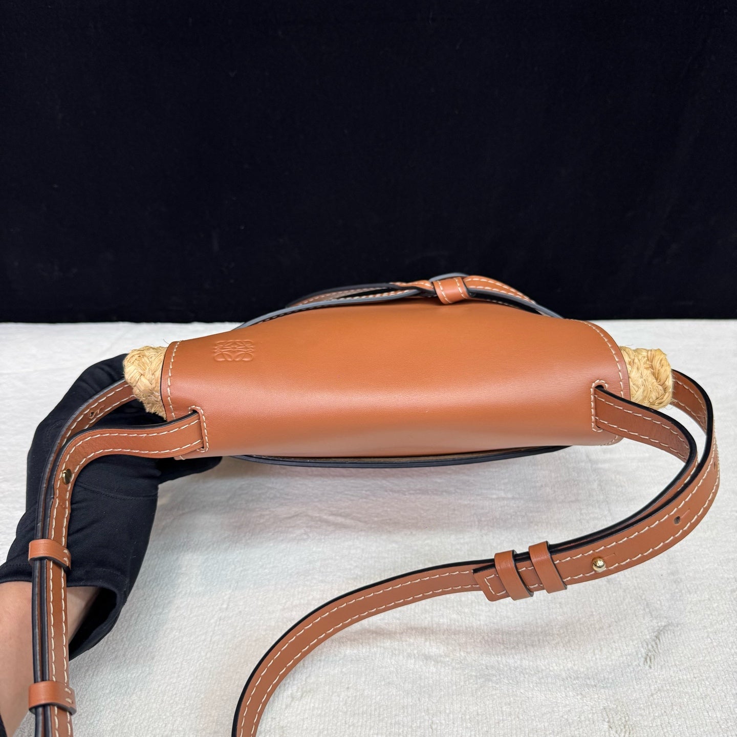 Loewe - Gate Saddle Bag - Calfskin leather and woven straw - Brown - (Small)