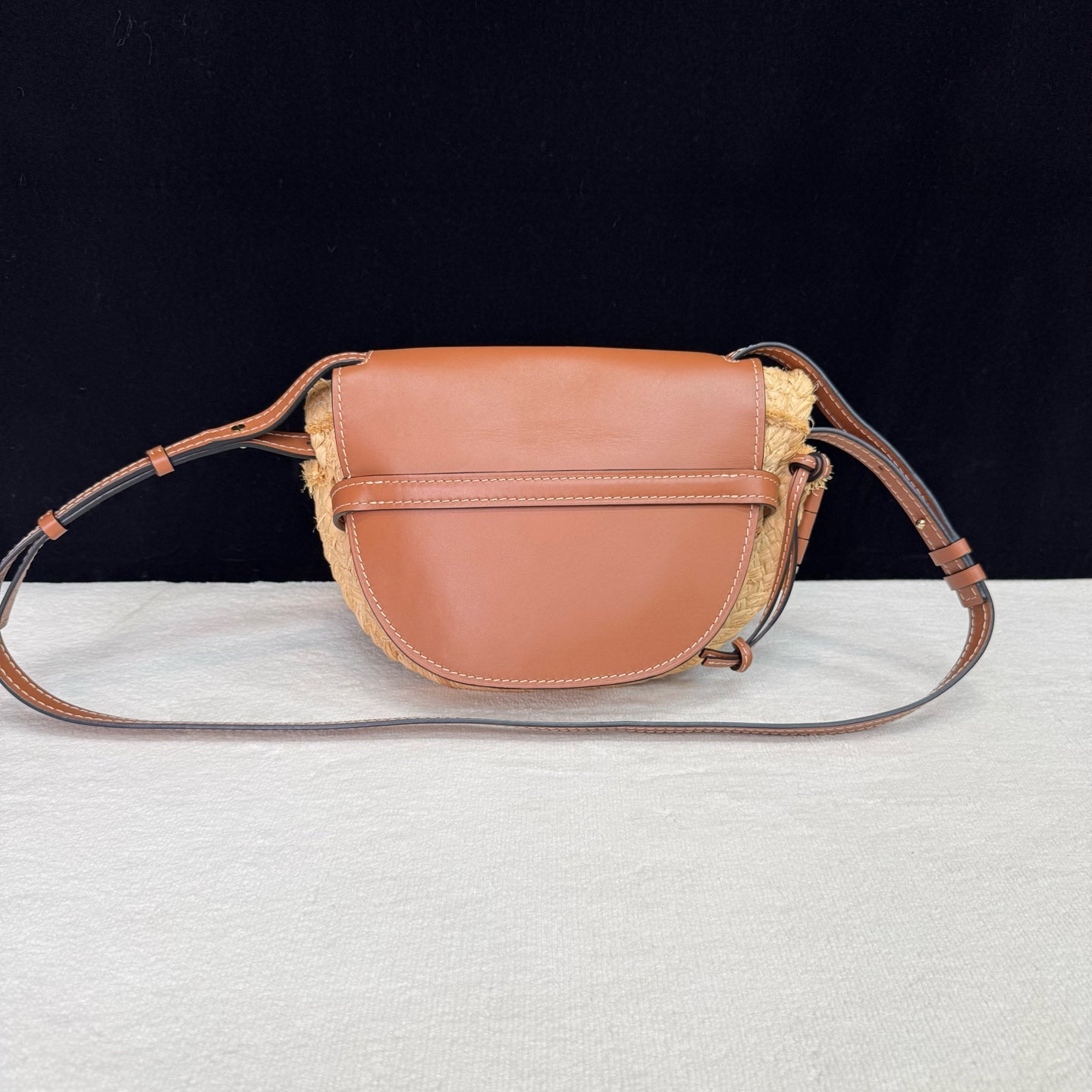 Loewe - Gate Saddle Bag - Calfskin leather and woven straw - Brown - (Small)