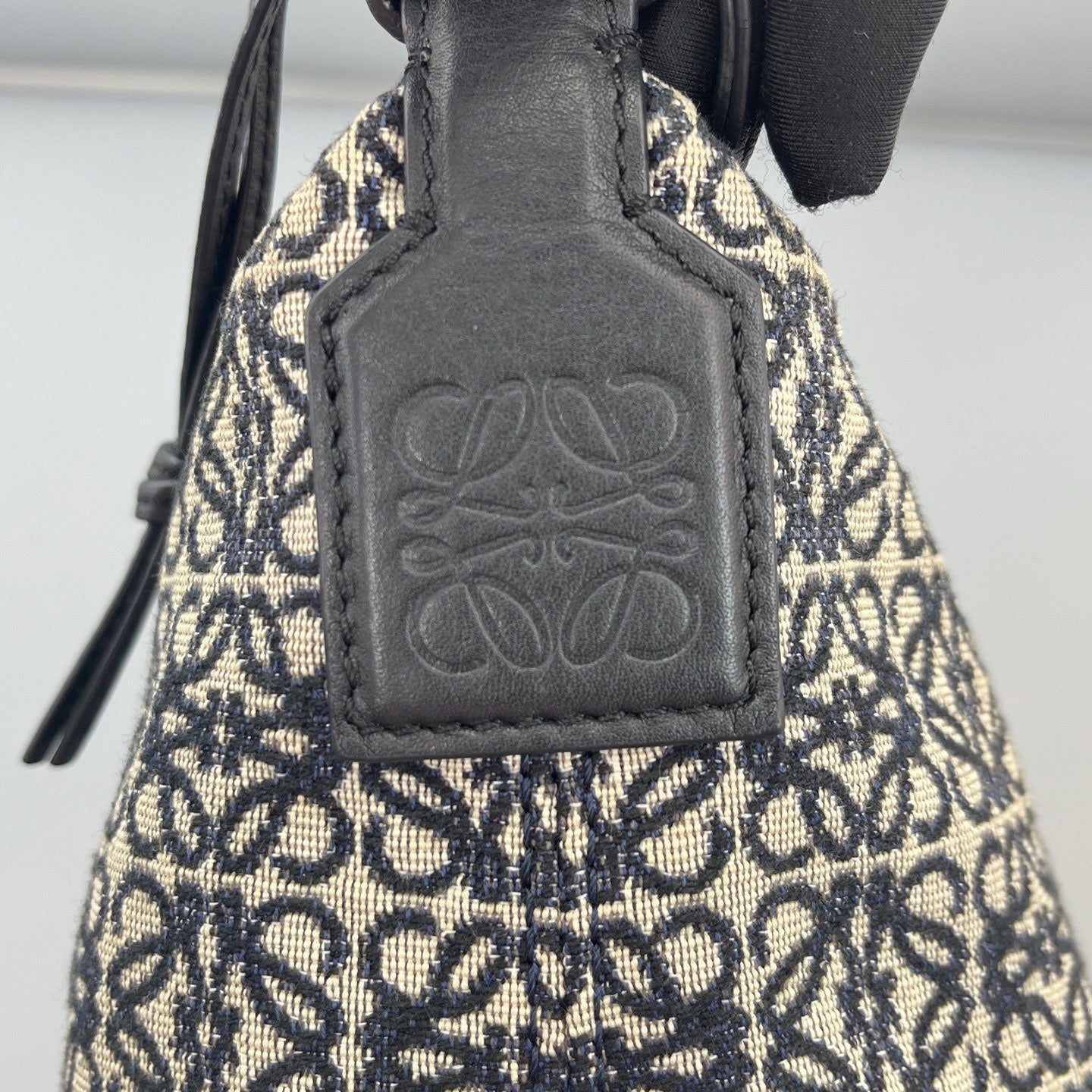 Loewe - Lunch Box Bag - Jacquard canvas with leather trim - Beige and Dark Blue with Black Leather - (small)