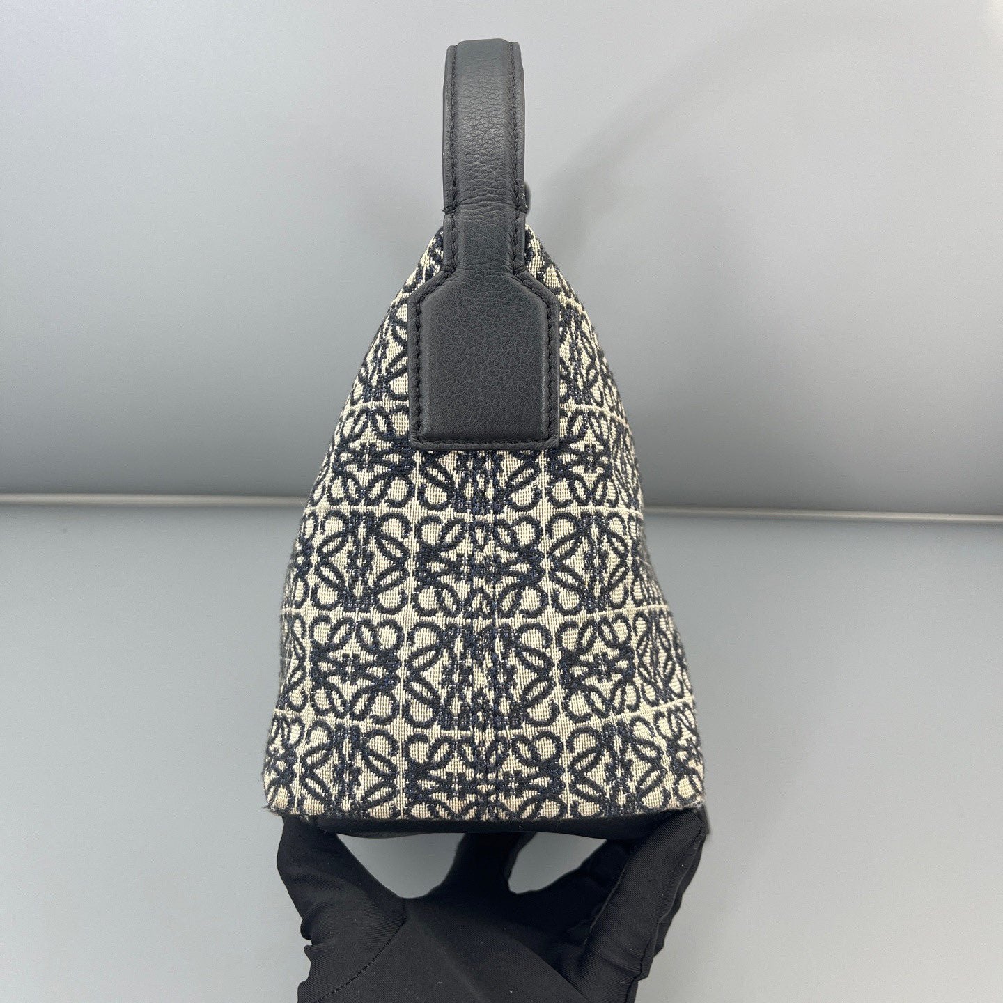 Loewe - Lunch Box Bag - Jacquard canvas with leather trim - Beige and Dark Blue with Black Leather - (small)
