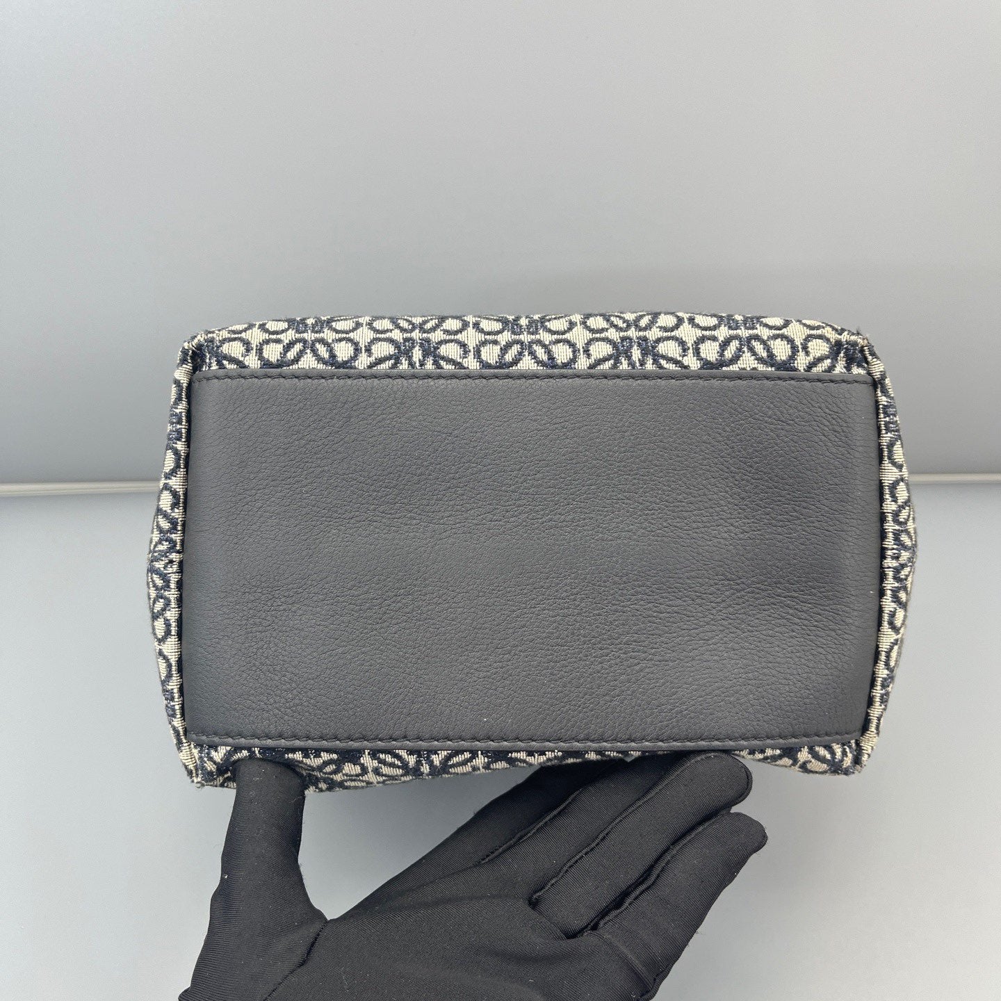 Loewe - Lunch Box Bag - Jacquard canvas with leather trim - Beige and Dark Blue with Black Leather - (small)