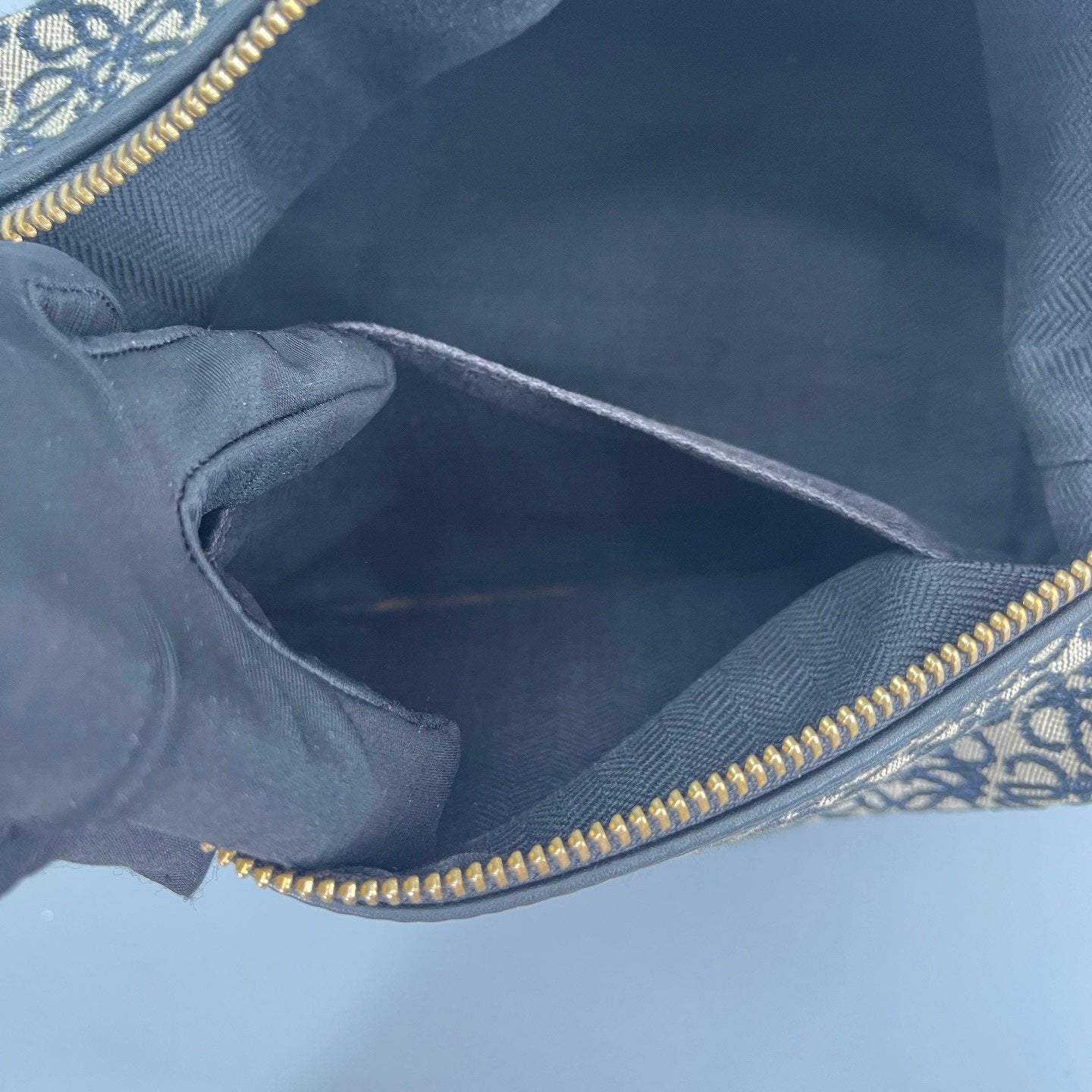 Loewe - Lunch Box Bag - Jacquard canvas with leather trim - Beige and Dark Blue with Black Leather - (small)