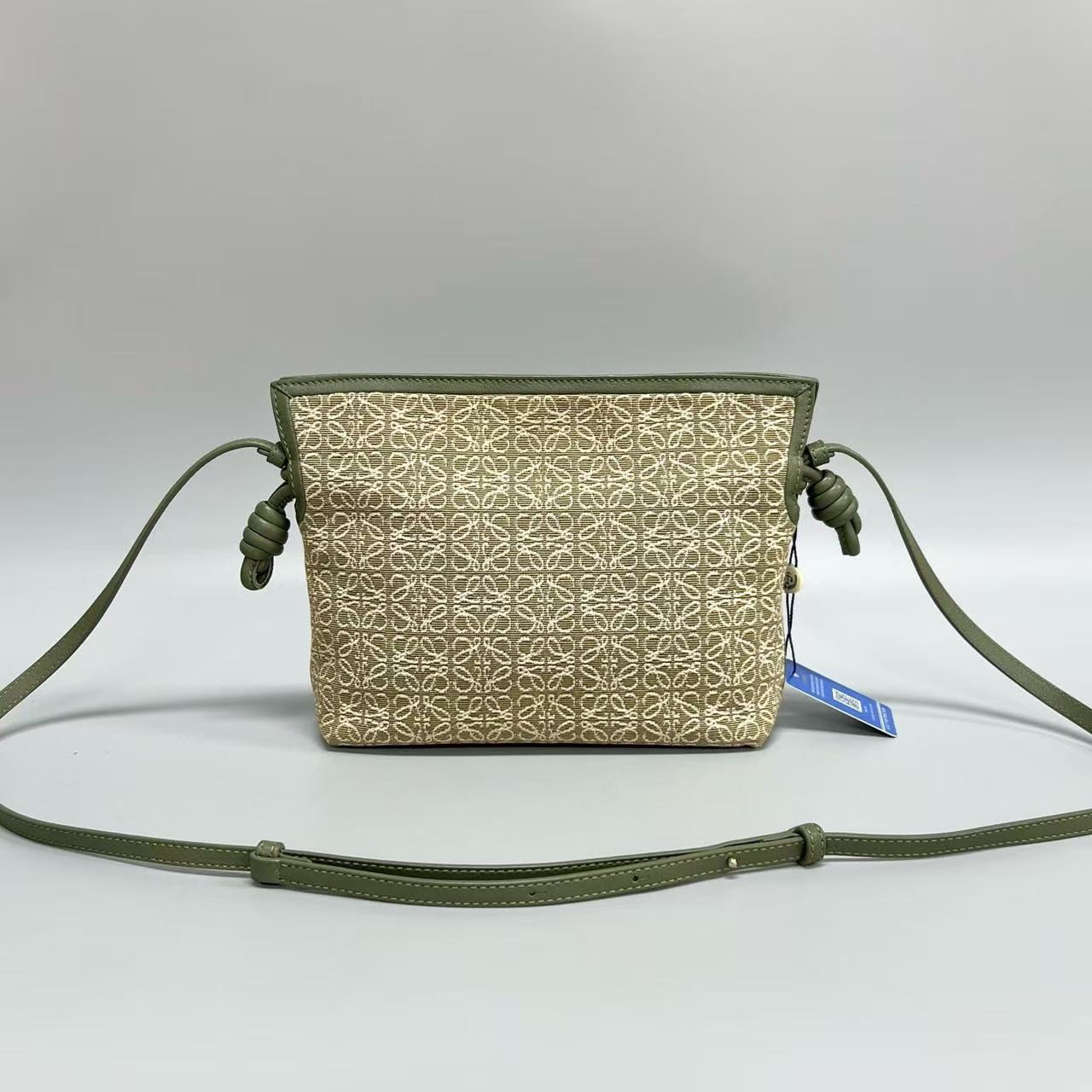 LOEWE - Mini Pouch Bag - Jacquard canvas with leather trim - Green with Beige Monogram - (mini)