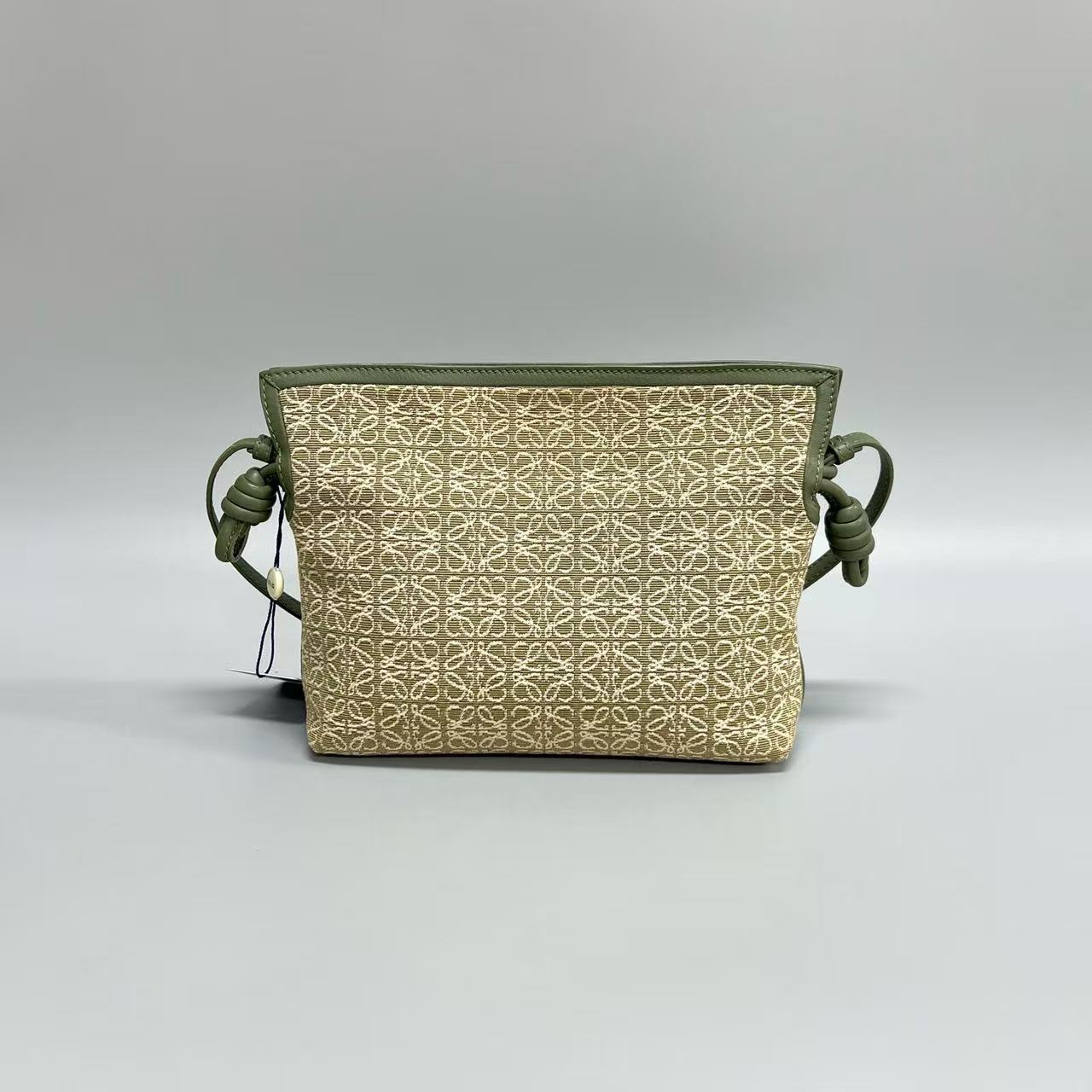 LOEWE - Mini Pouch Bag - Jacquard canvas with leather trim - Green with Beige Monogram - (mini)
