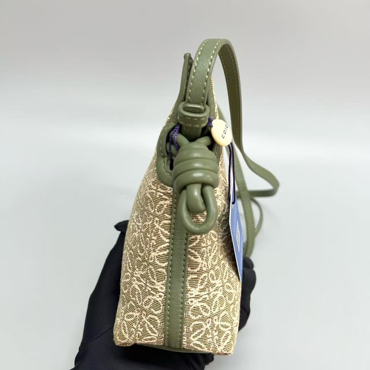LOEWE - Mini Pouch Bag - Jacquard canvas with leather trim - Green with Beige Monogram - (mini)