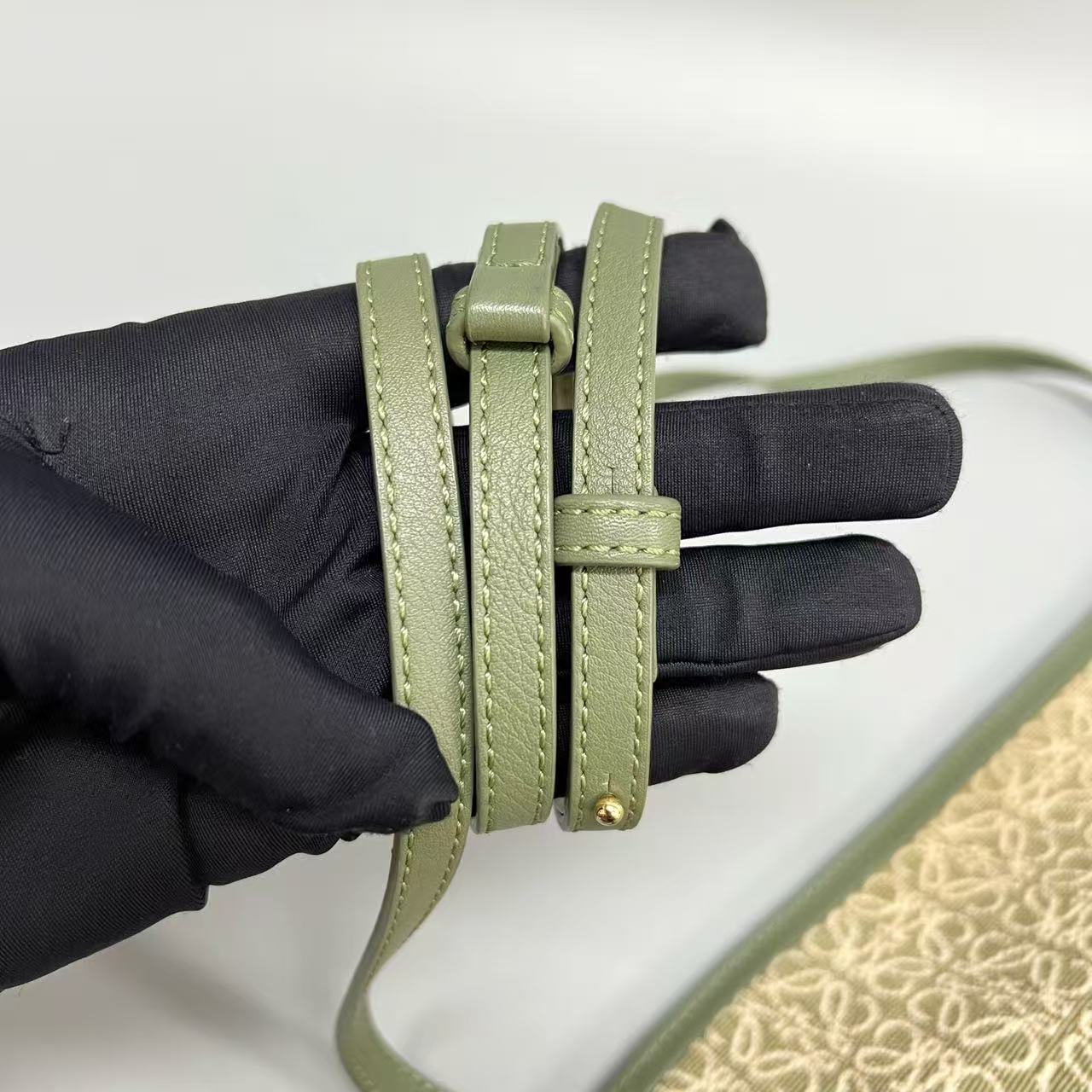 LOEWE - Mini Pouch Bag - Jacquard canvas with leather trim - Green with Beige Monogram - (mini)
