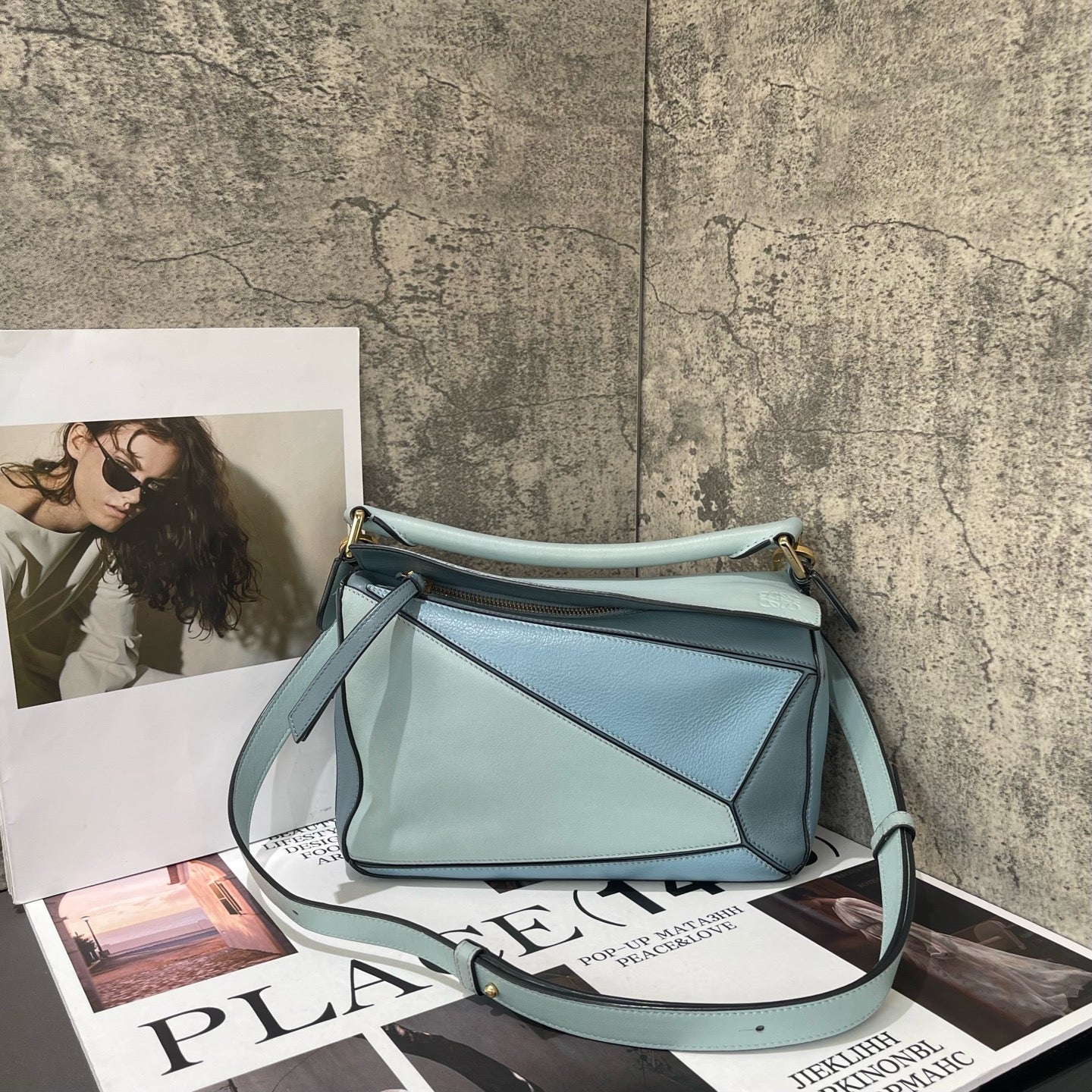 Loewe - Puzzle - Leather - Haze Blue Patchwork - (small)