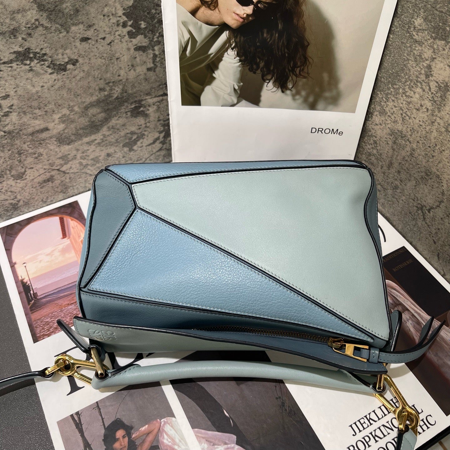 Loewe - Puzzle - Leather - Haze Blue Patchwork - (small)