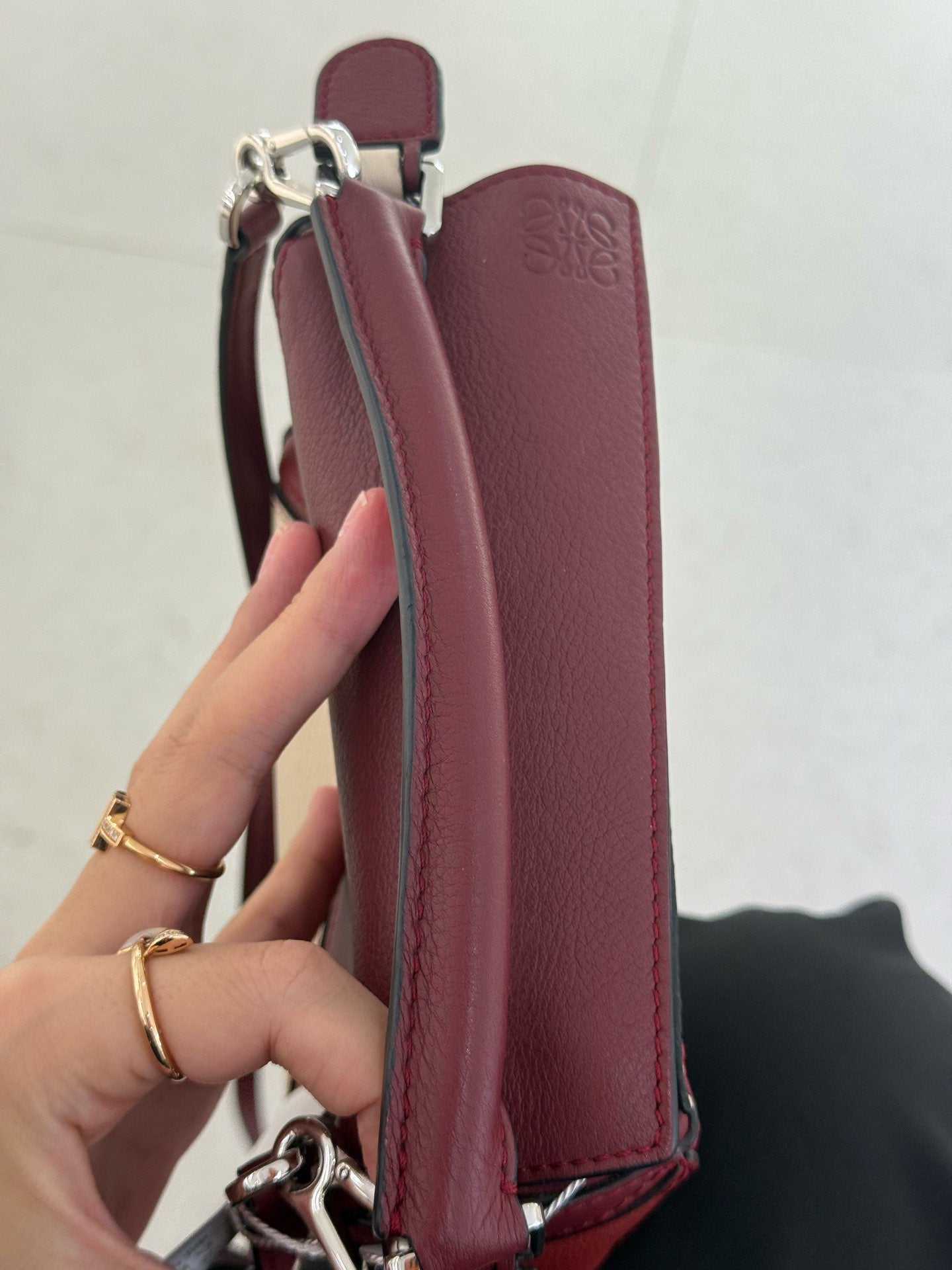 Loewe - Puzzle Mini - Grained leather - Red and Off-White geometric patchwork - (mini)
