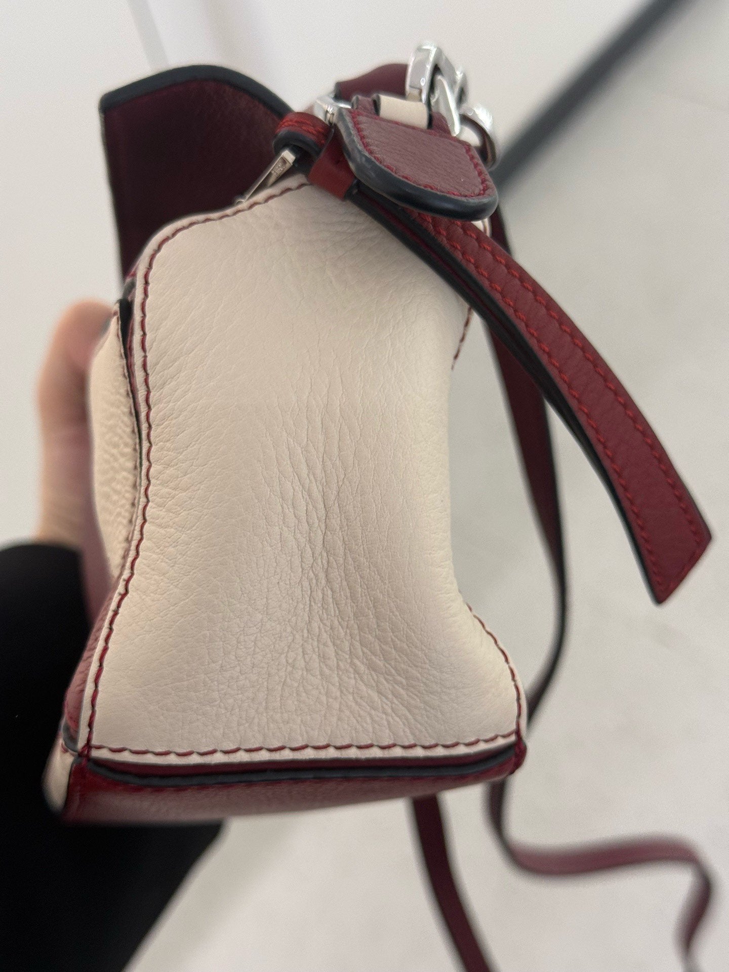 Loewe - Puzzle Mini - Grained leather - Red and Off-White geometric patchwork - (mini)