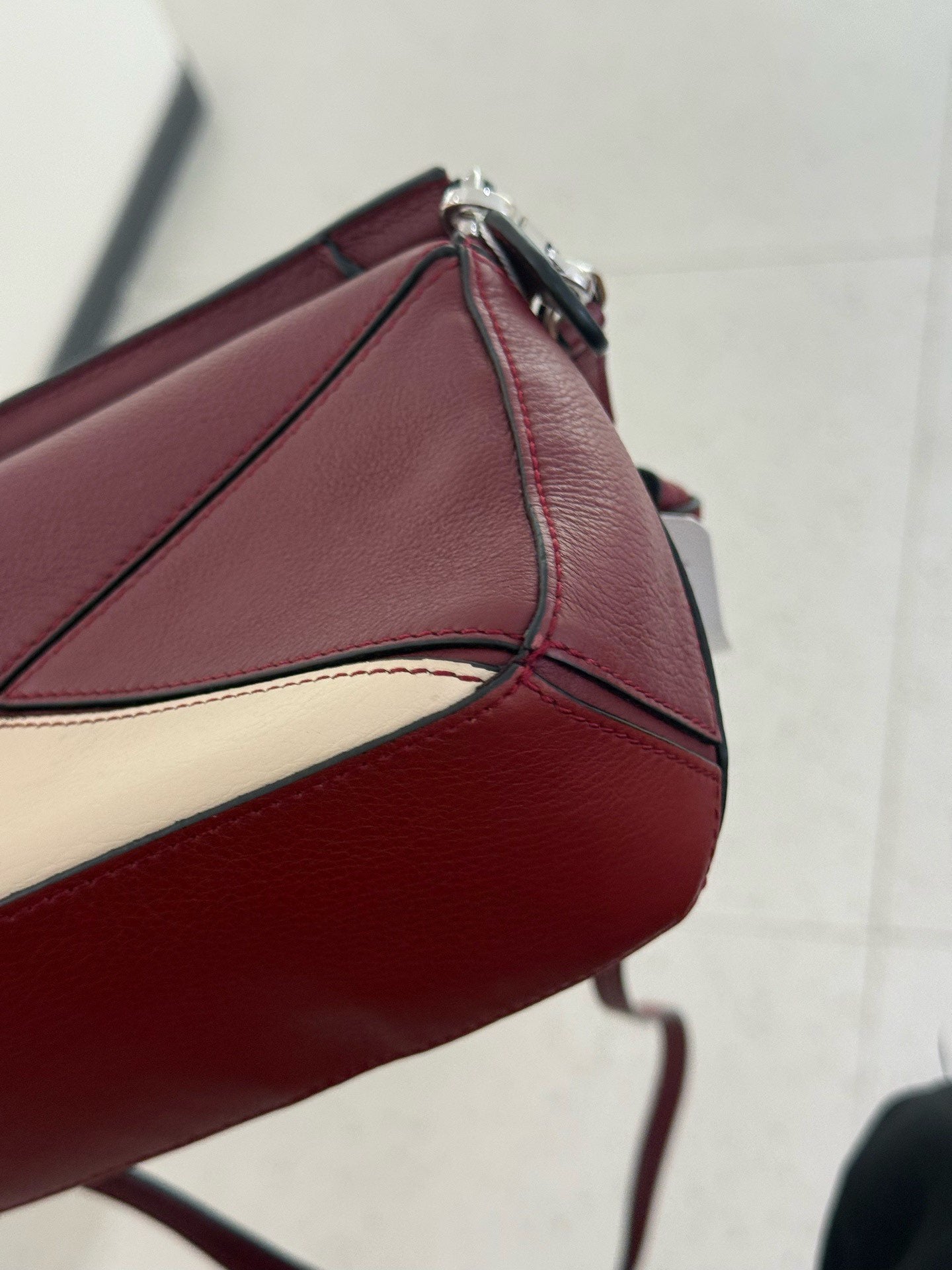 Loewe - Puzzle Mini - Grained leather - Red and Off-White geometric patchwork - (mini)
