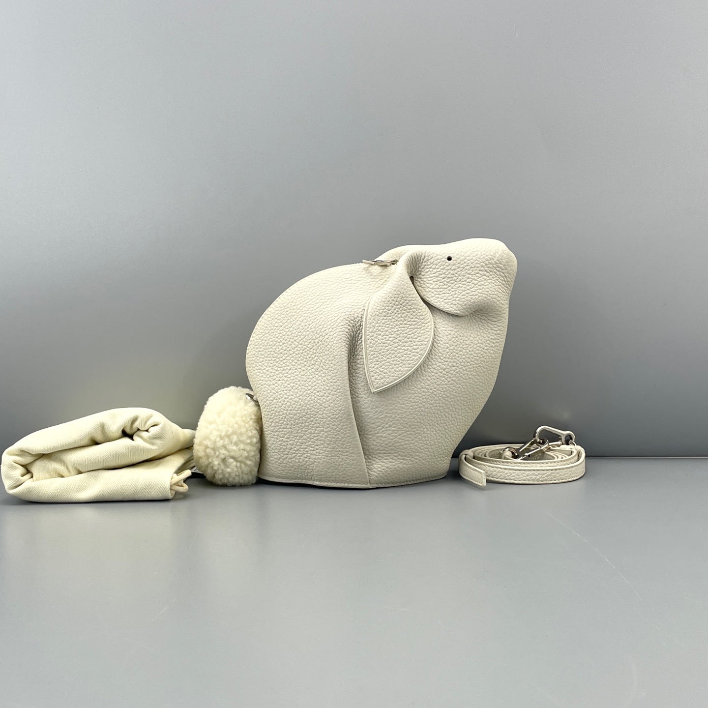 LOEWE - Rabbit Bag - Grained calfskin leather with shearling tail - White - (mini)