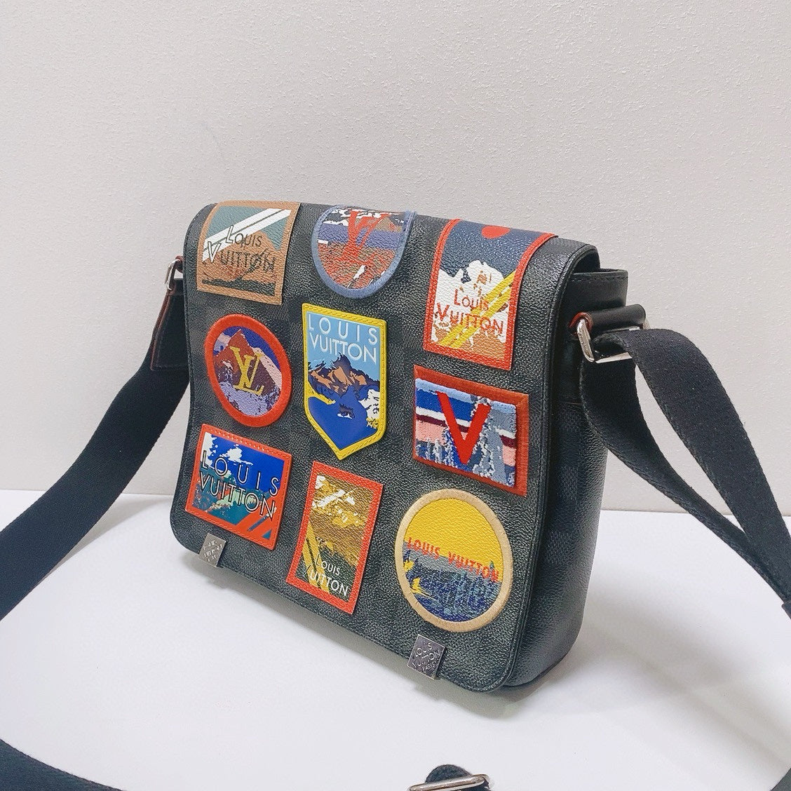 Louis Vuitton - Alps Collection Messenger Bag - Coated canvas with leather trim - Black with multicoloured patches - (small)