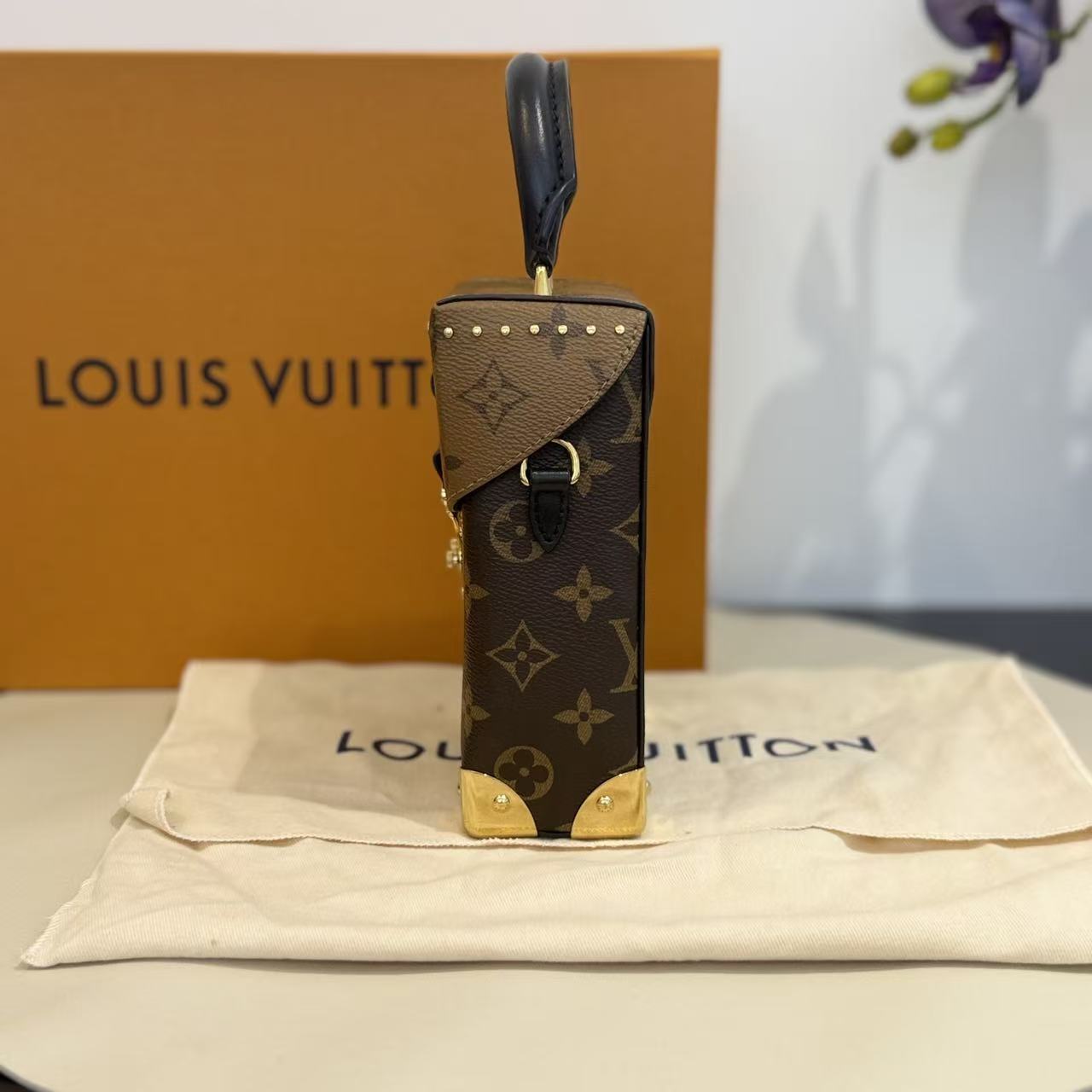Louis Vuitton - Camera Box Handle Phone Bag Cosmetic Box Bag - Monogram coated canvas and leather - Brown with black accents - (mini)