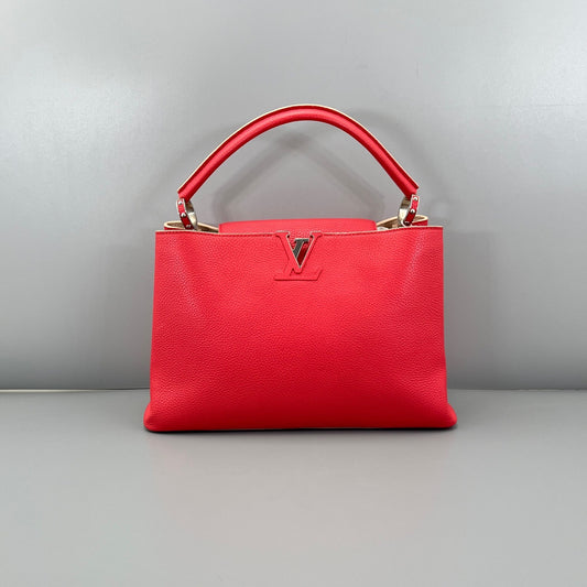 Louis Vuitton - Capucines GM - Grained Taurillon Leather - Rose Red with Silver-Tone Hardware - (large)