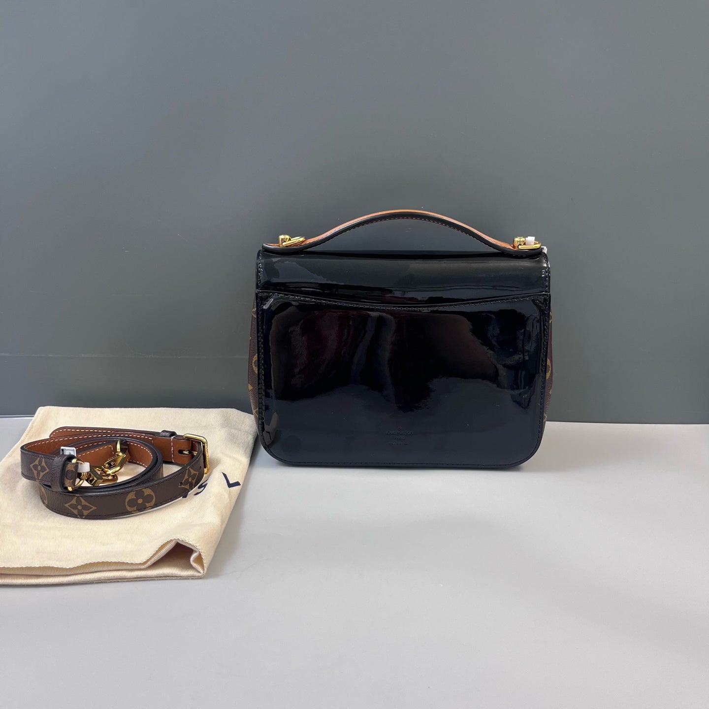 Louis Vuitton - Cherrywood BB - Monogram canvas and patent leather - Brown with Black Patent Leather and Tan Vachetta Trim - (mini)