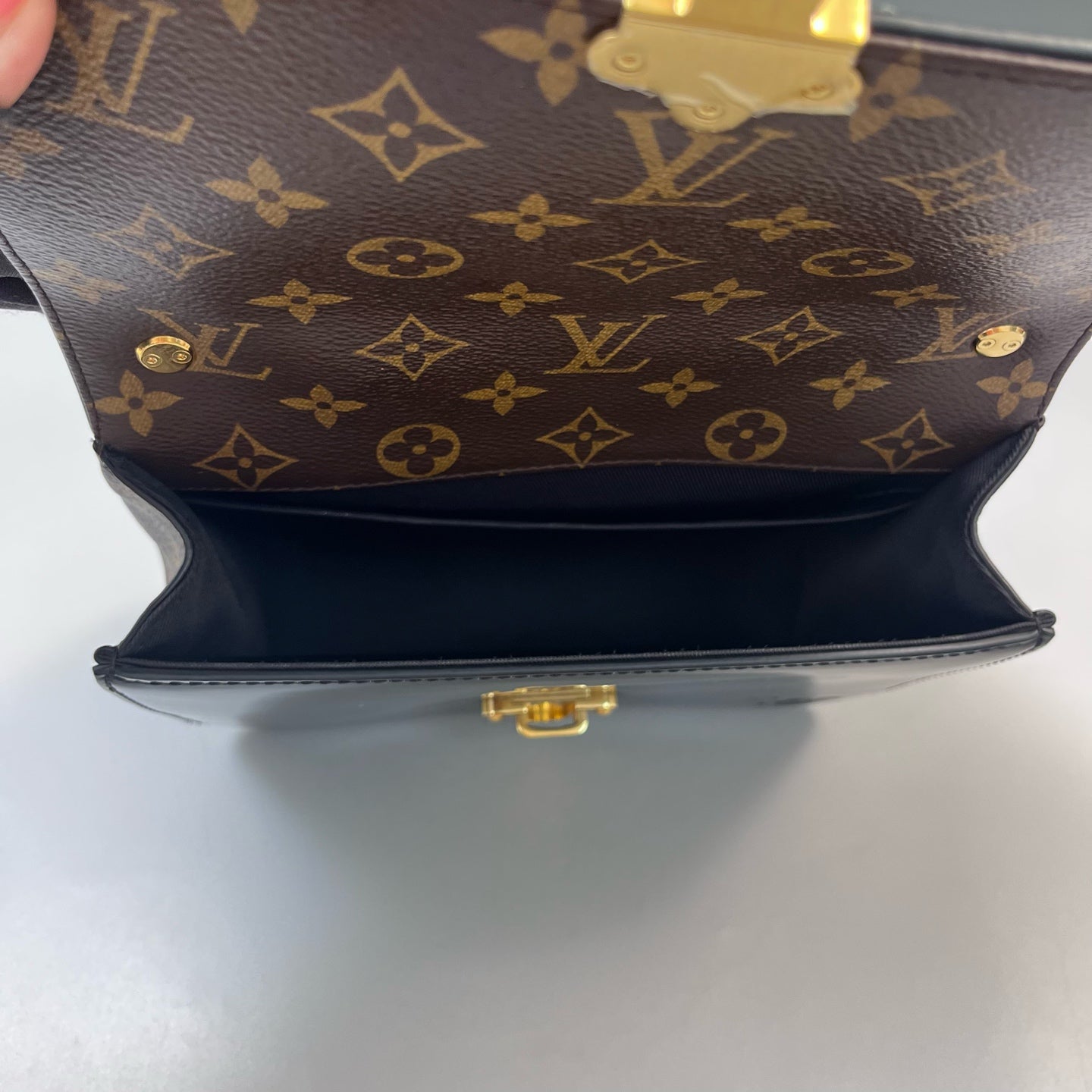 Louis Vuitton - Cherrywood BB - Monogram canvas and patent leather - Brown with Black Patent Leather and Tan Vachetta Trim - (mini)