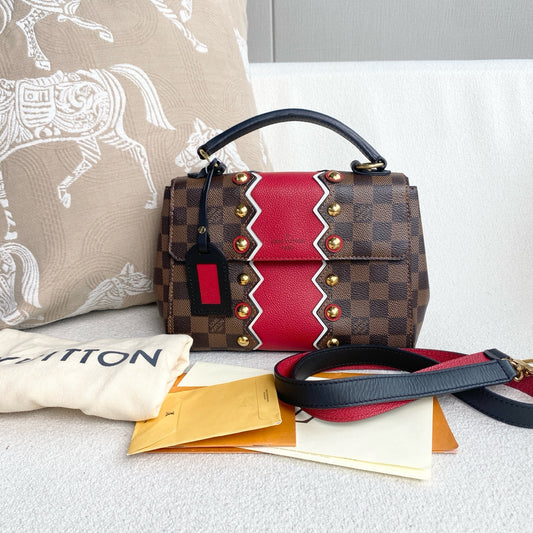 Louis Vuitton - Cluny BB (Limited Edition Studded) - Damier Ebene coated canvas with grained leather trim - Brown and Red - (mini)