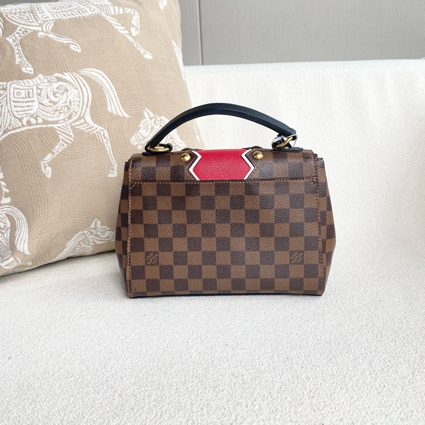 Louis Vuitton - Cluny BB (Limited Edition Studded) - Damier Ebene coated canvas with grained leather trim - Brown and Red - (mini)