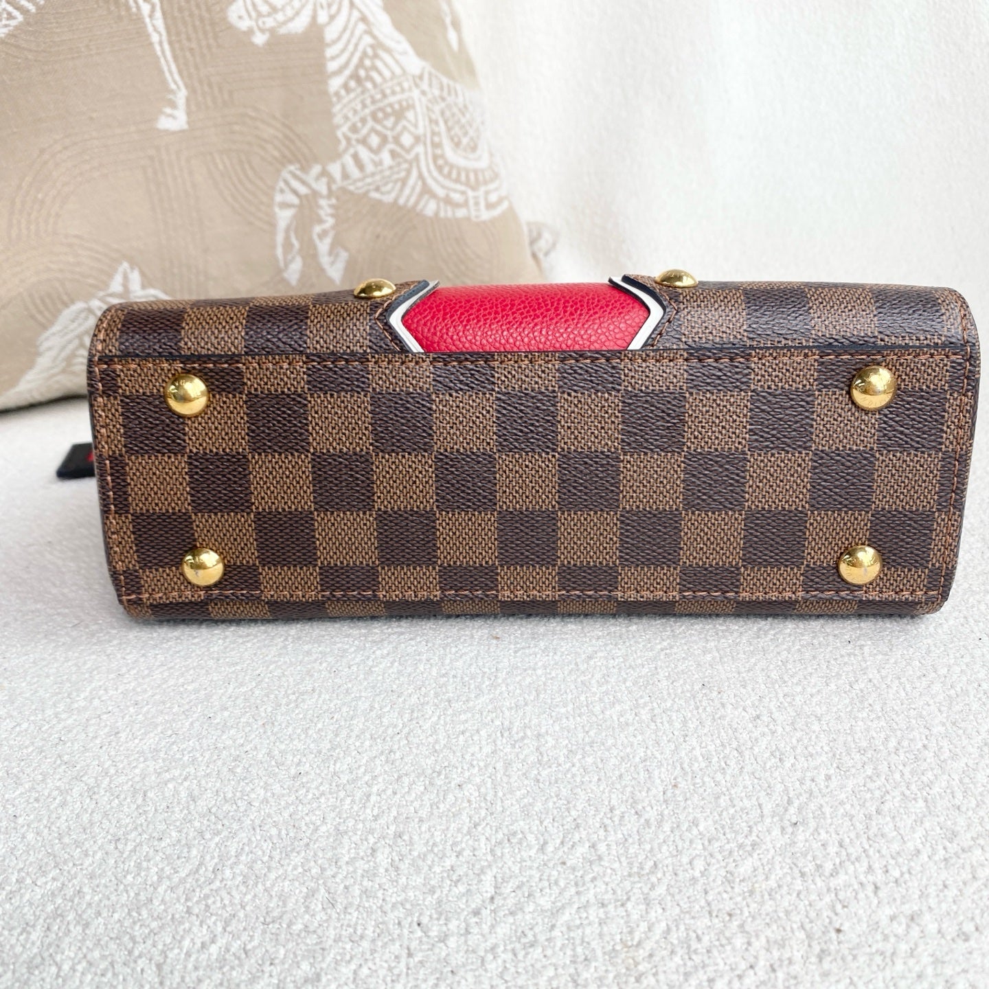 Louis Vuitton - Cluny BB (Limited Edition Studded) - Damier Ebene coated canvas with grained leather trim - Brown and Red - (mini)