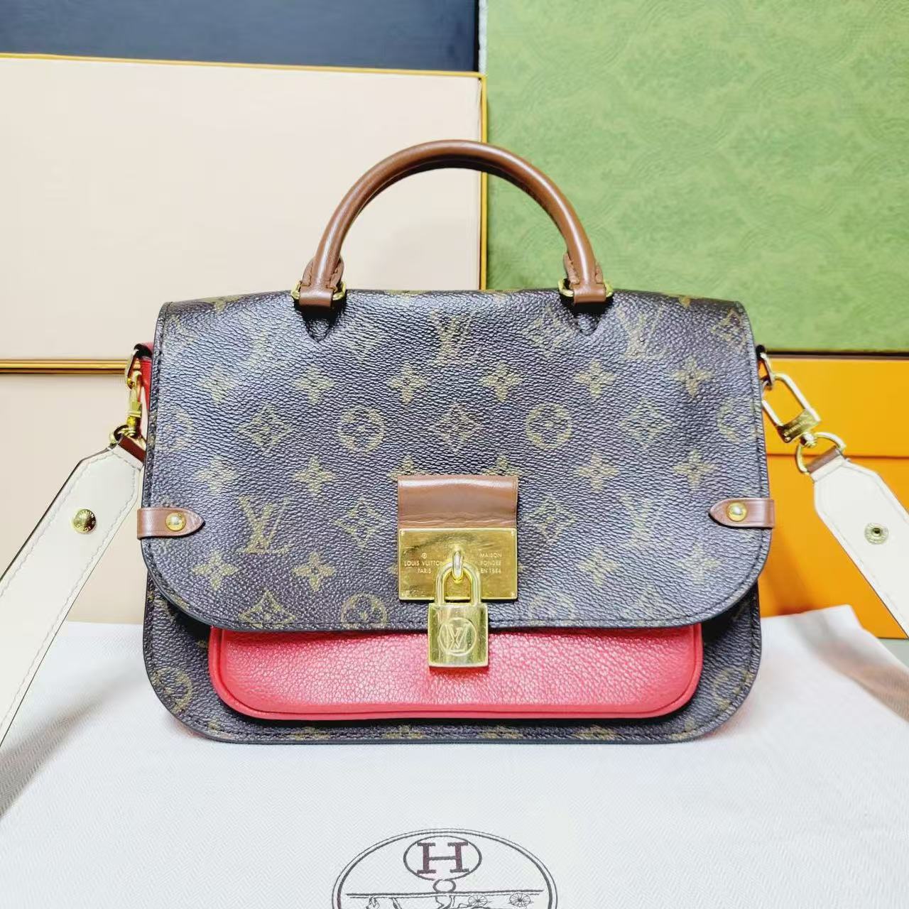 Louis Vuitton - Croisette - Monogram coated canvas and grained leather - Red and Brown - (small)