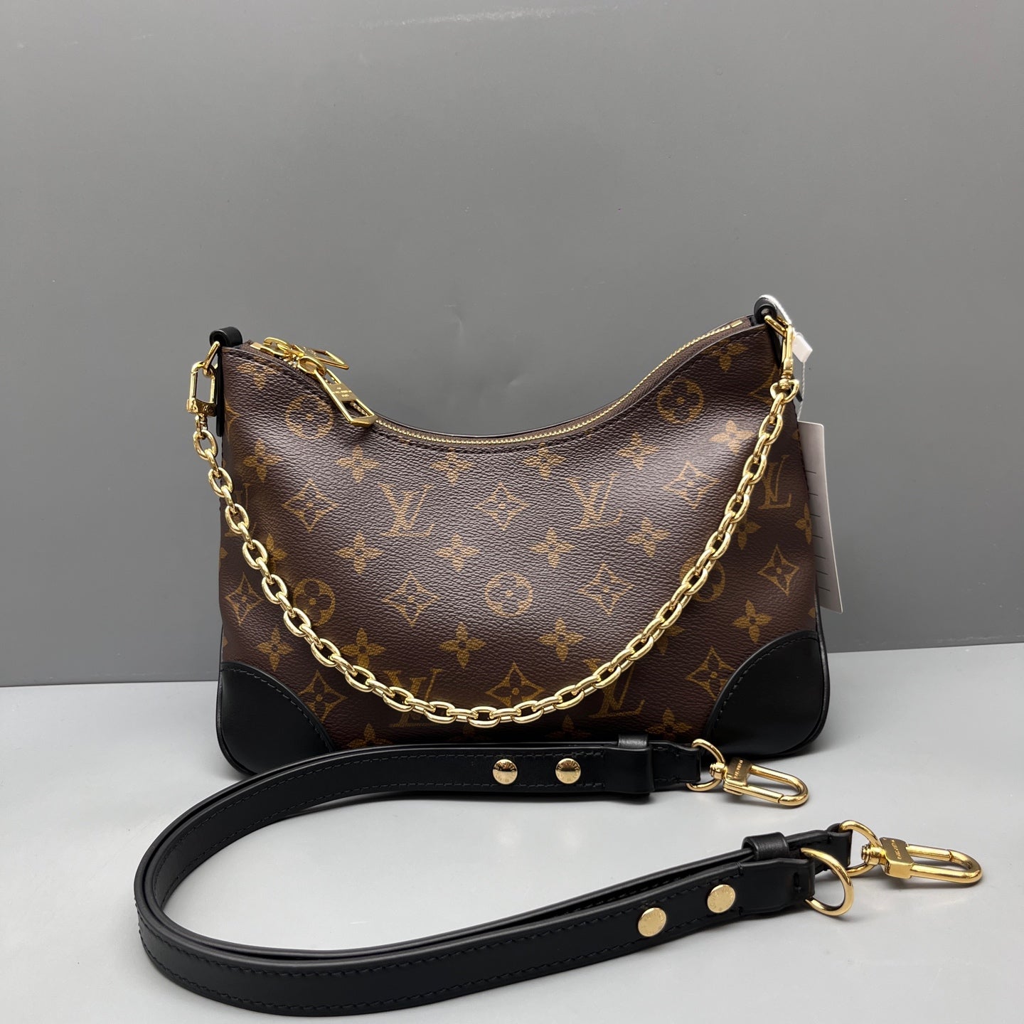 Louis Vuitton - Croissant Style Shoulder Bag - Monogram coated canvas with leather trim - Brown and Black - (Small)