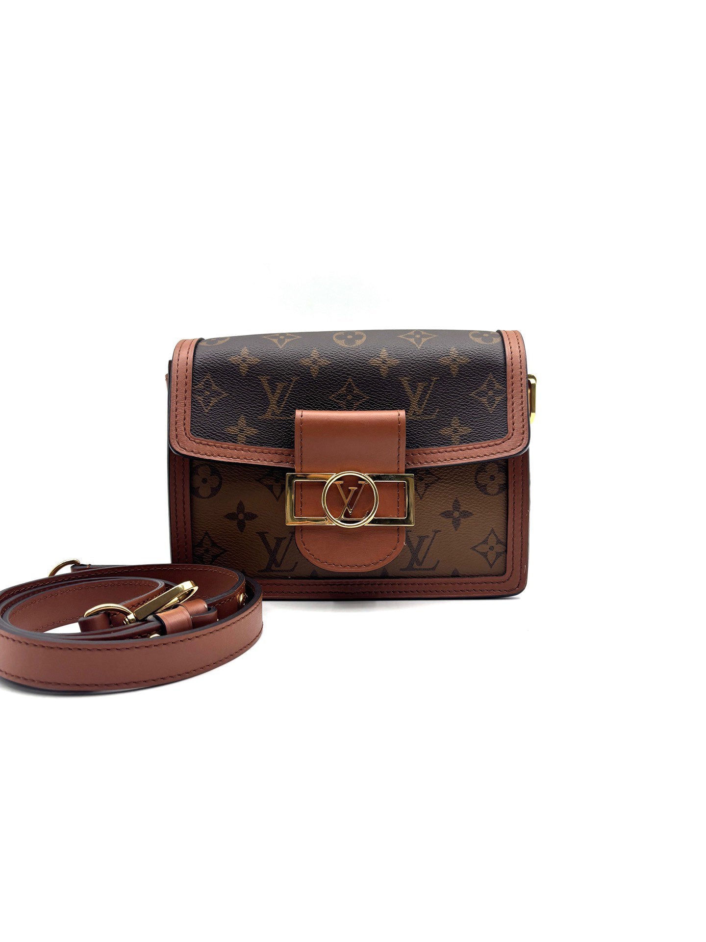 Louis Vuitton - Dauphine Mini - Monogram canvas with leather trim - Brown and Caramel - (mini)