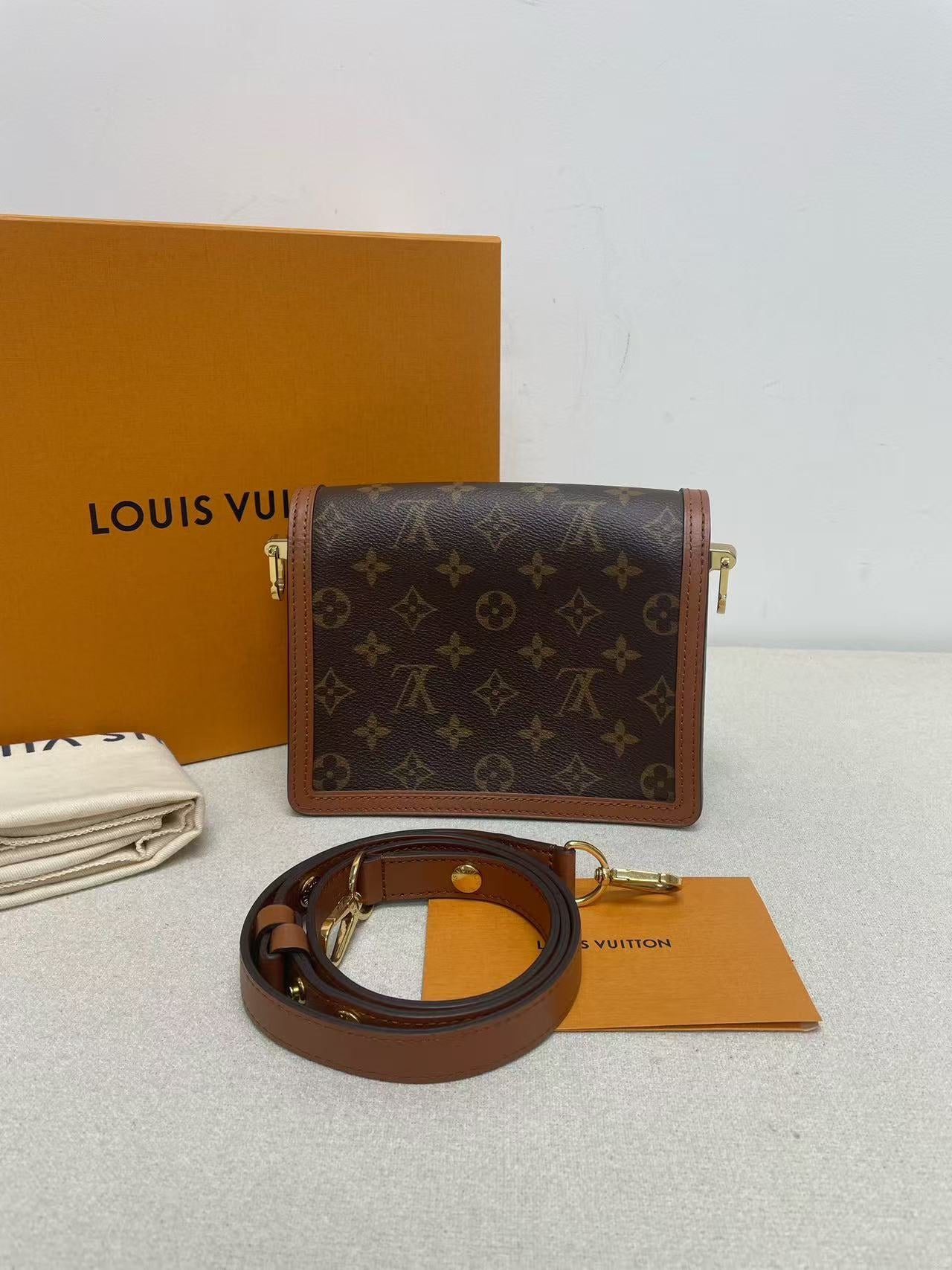 Louis Vuitton - Dauphine Mini - Monogram coated canvas with calfskin leather trim and microfiber lining - Brown with tan leather trim and gold-tone hardware - (mini)