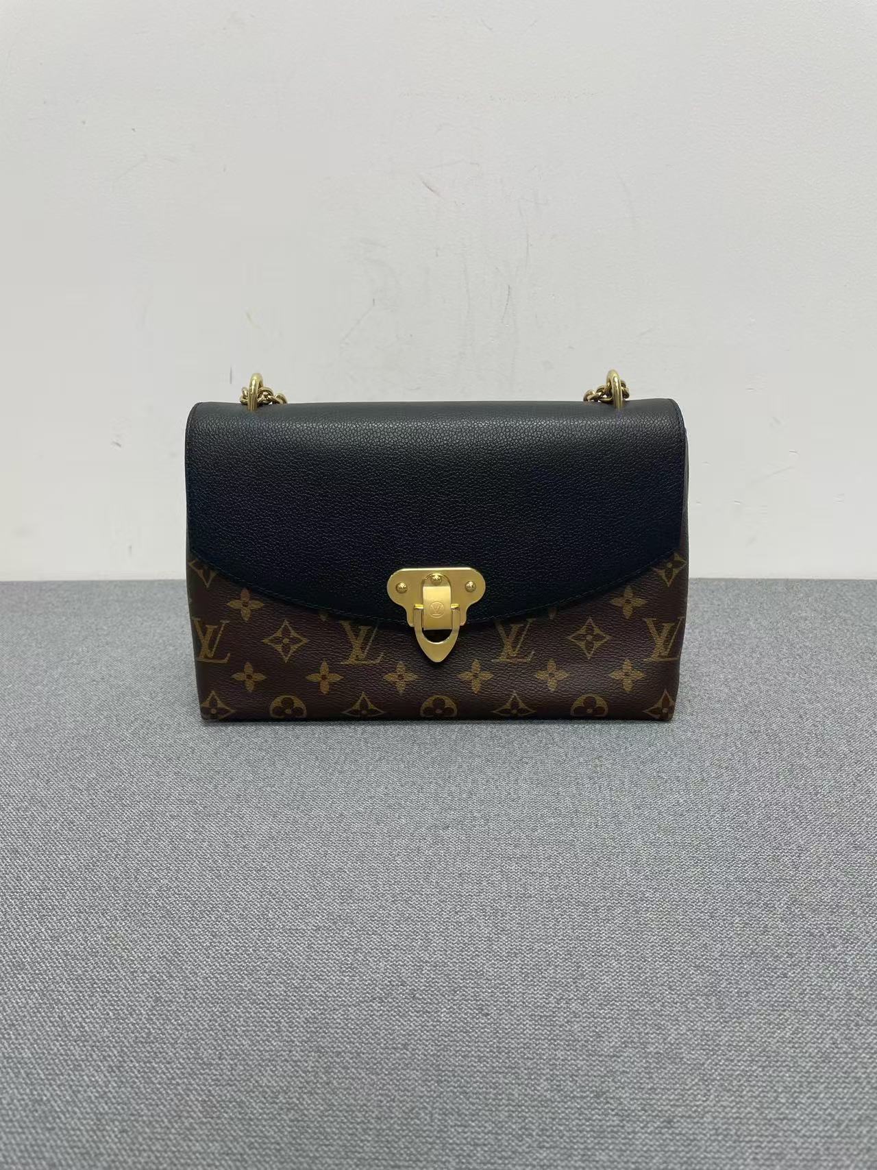 Louis Vuitton - Flap Bag - Monogram coated canvas with grained leather flap - Brown and Black with Gold-Tone Hardware - (Small)