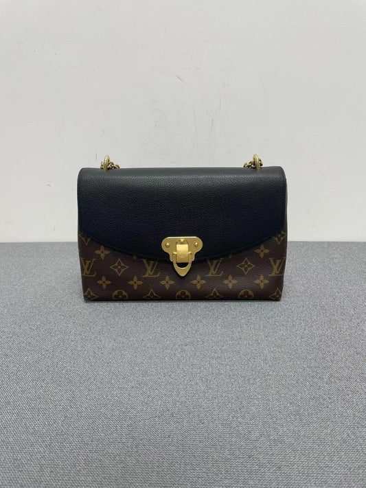Louis Vuitton - Flap Bag - Monogram coated canvas with grained leather flap - Brown and Black with Gold-Tone Hardware - (Small)
