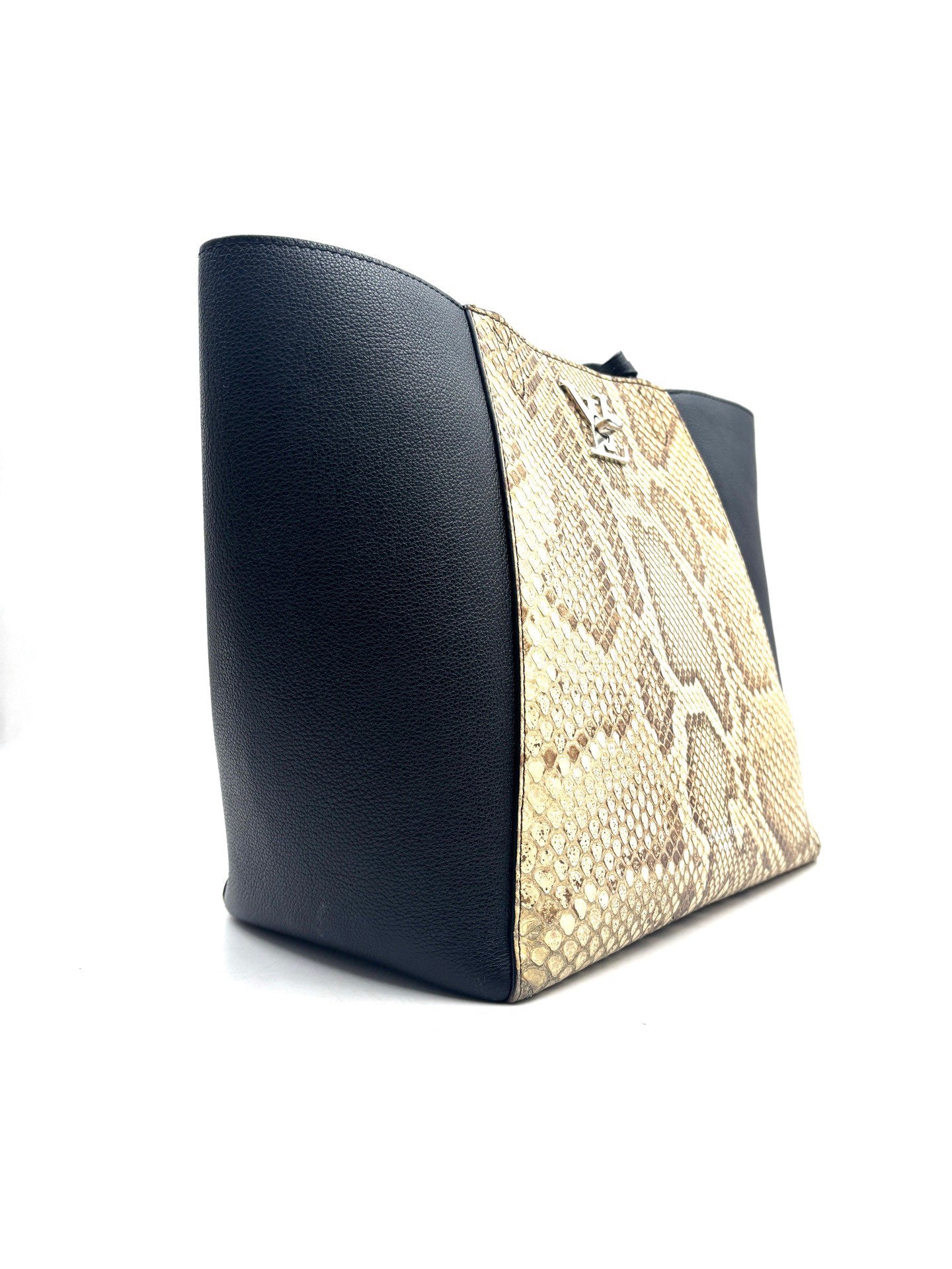 Louis Vuitton - Lockme Tote - Pebbled leather and python leather - Black with beige and brown python - (medium)
