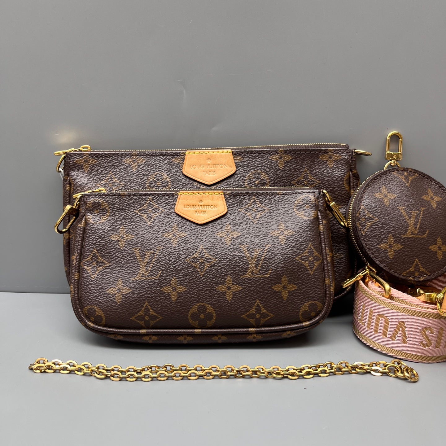 Louis Vuitton - Multi Pochette Accessoires - Monogram coated canvas with natural cowhide leather trim and textile strap - Brown - (Small)