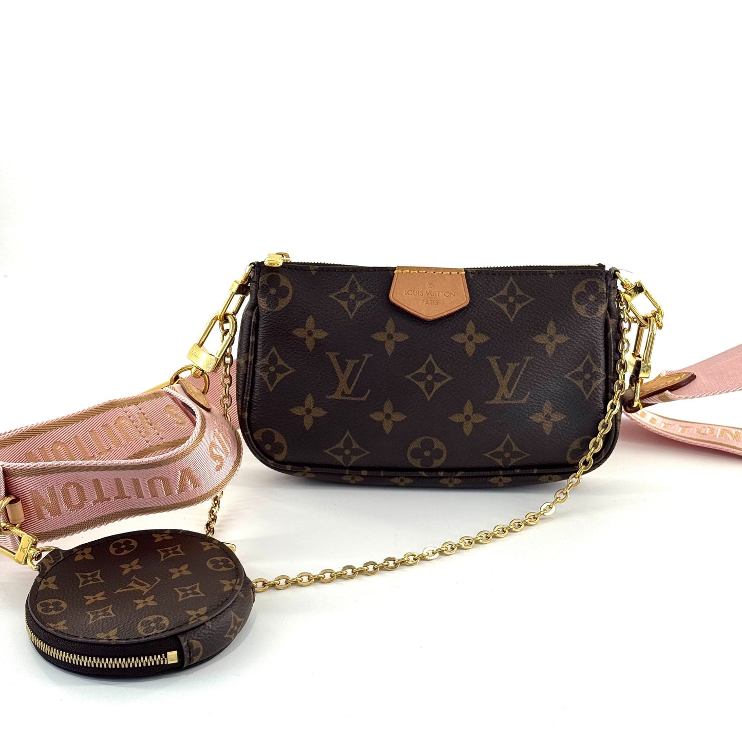 Louis Vuitton - Multi-Pochette Accessoires - Monogram coated canvas with natural cowhide leather trim and textile strap - Brown - (mini)