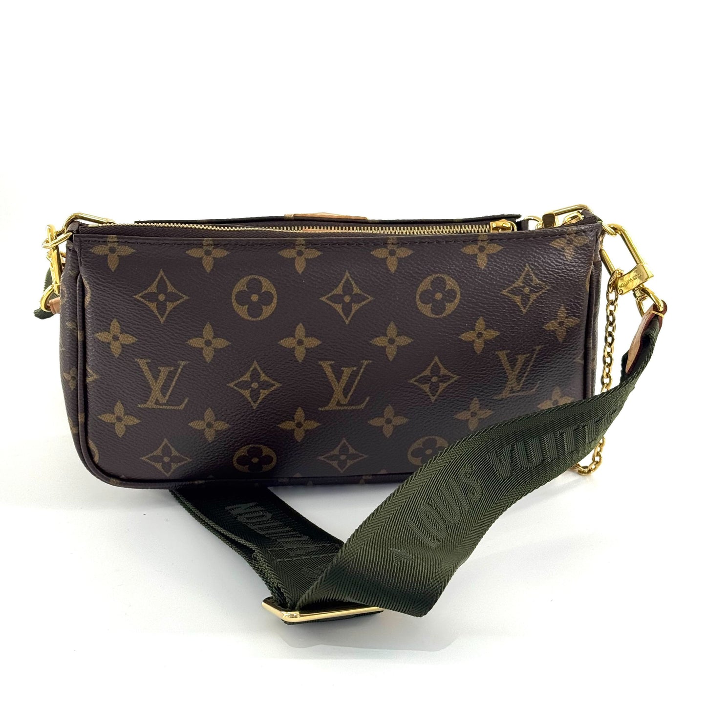 Louis Vuitton - Multi Pochette Accessoires - Monogram coated canvas with natural cowhide leather trim - Brown Monogram, natural Vachetta, green strap, gold-tone hardware - (Medium)