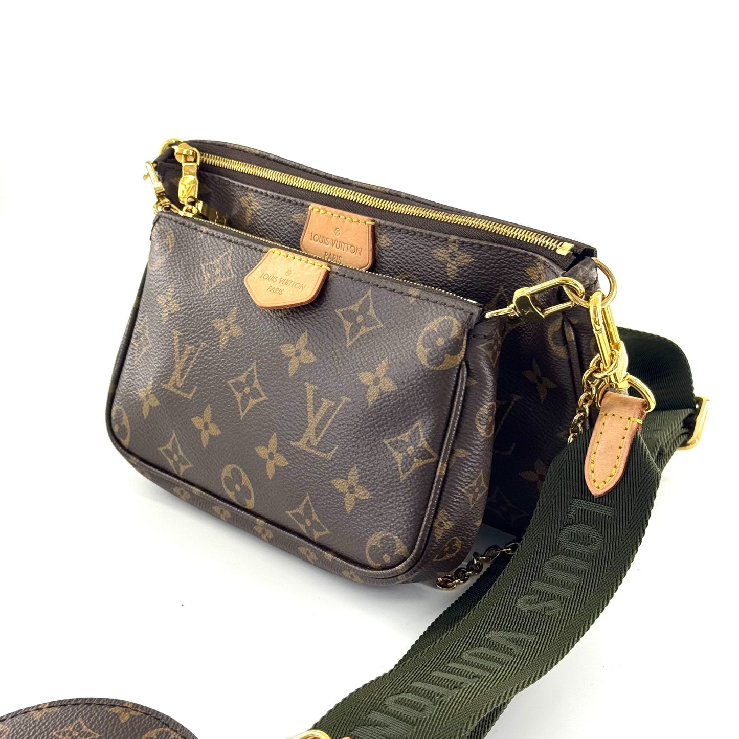 Louis Vuitton - Multi Pochette Accessoires - Monogram coated canvas with natural cowhide leather trim - Brown Monogram, natural Vachetta, green strap, gold-tone hardware - (Medium)