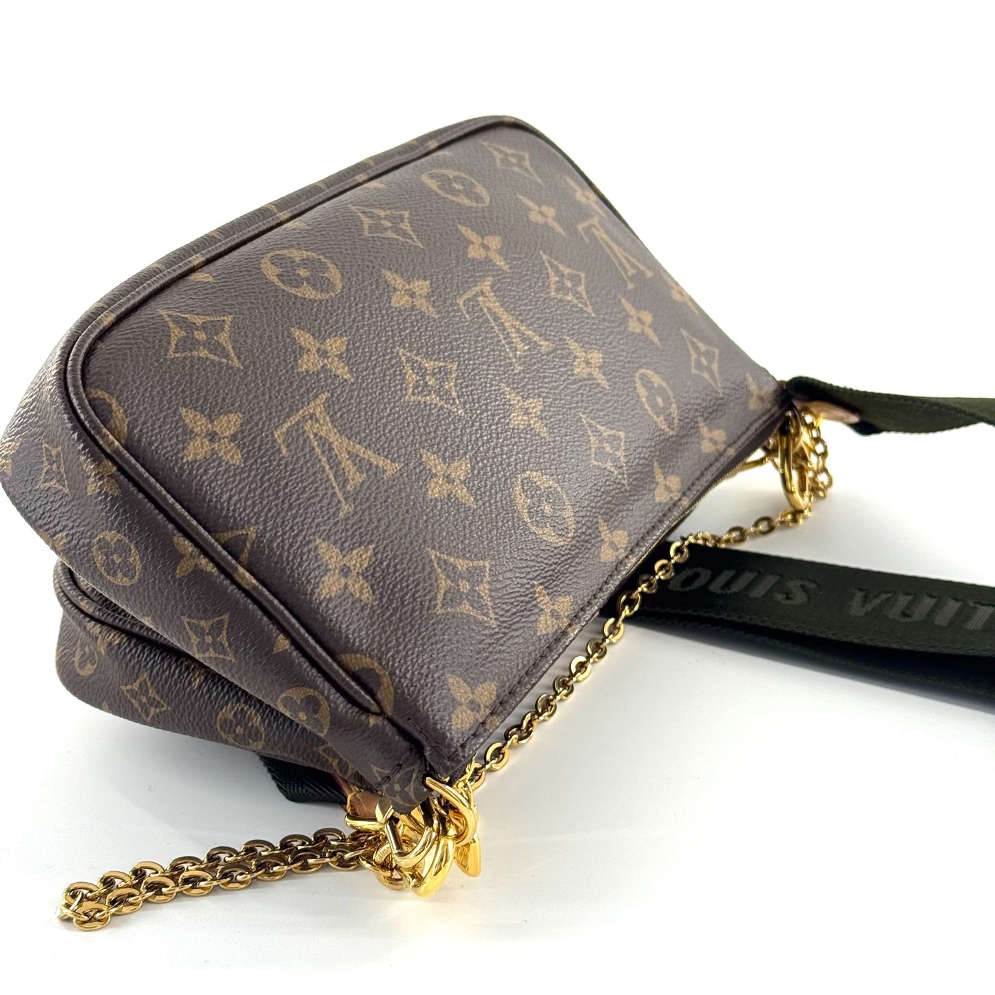 Louis Vuitton - Multi Pochette Accessoires - Monogram coated canvas with natural cowhide leather trim - Brown Monogram, natural Vachetta, green strap, gold-tone hardware - (Medium)