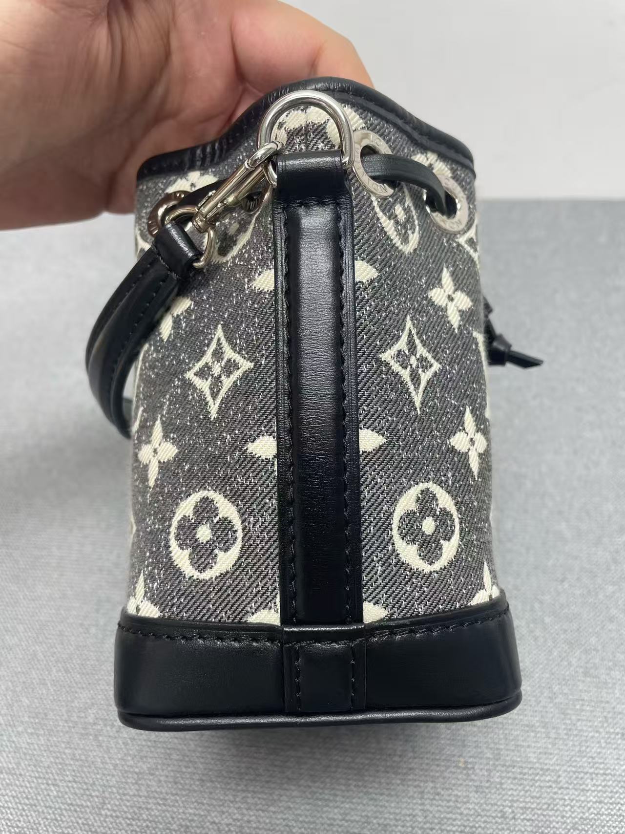Louis Vuitton - Nano Noé - Denim - Black and White Monogram on Grey Denim with Black Leather Trim - (mini)